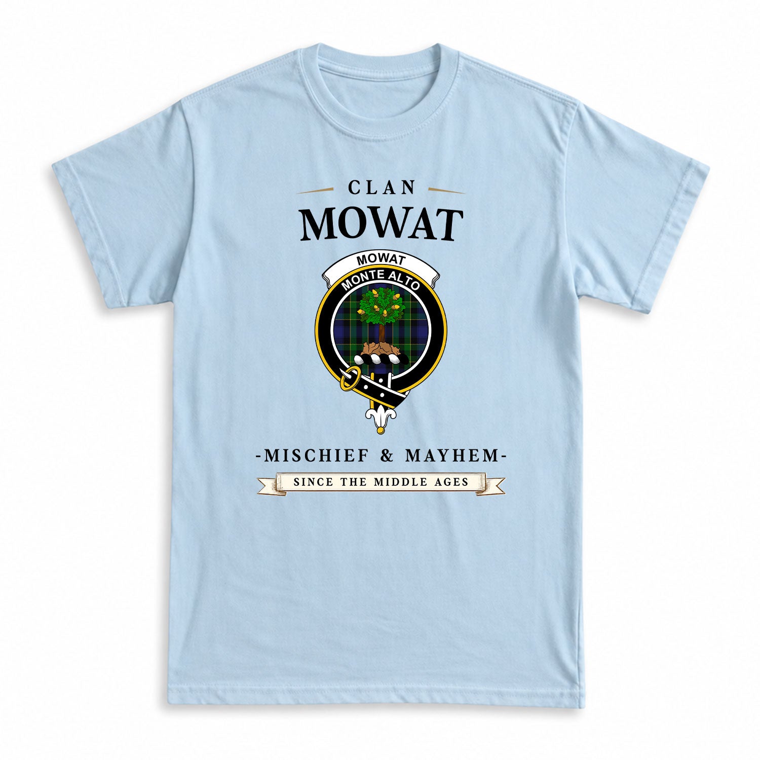 Mowat Modern Tartan Crest Mischief and Mayhem T-shirt