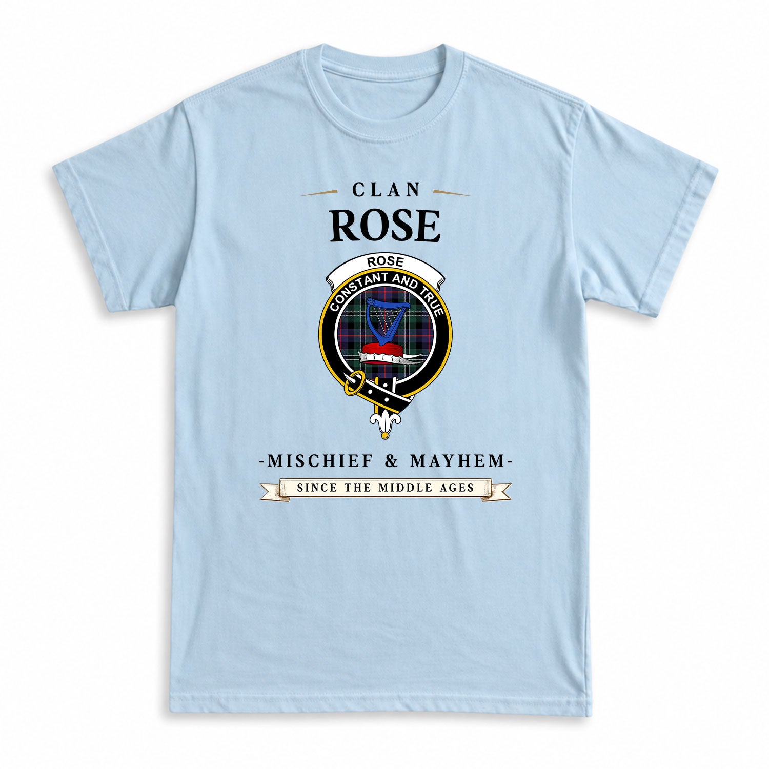Rose Hunting Modern Tartan Crest Mischief and Mayhem T-shirt