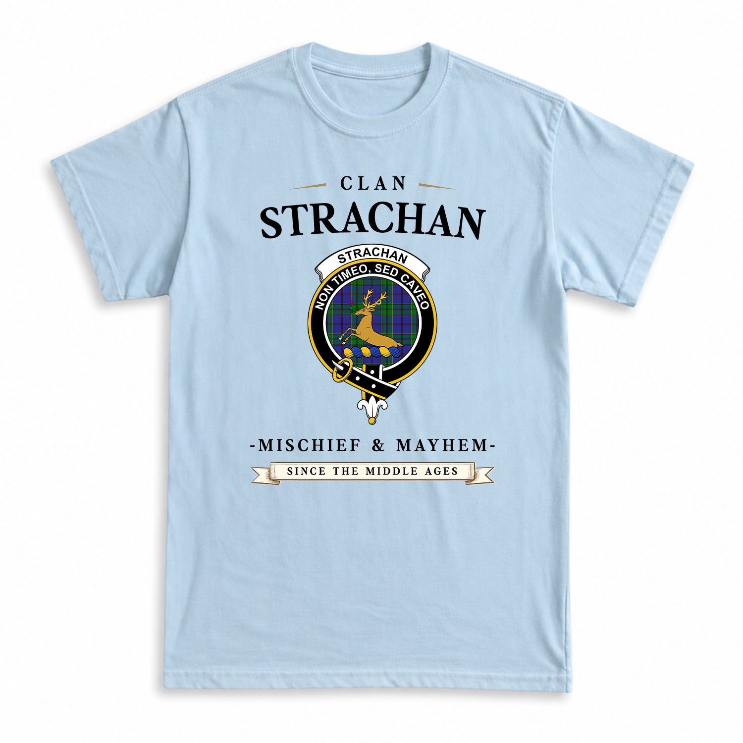 Strachan Tartan Crest Mischief and Mayhem T-shirt