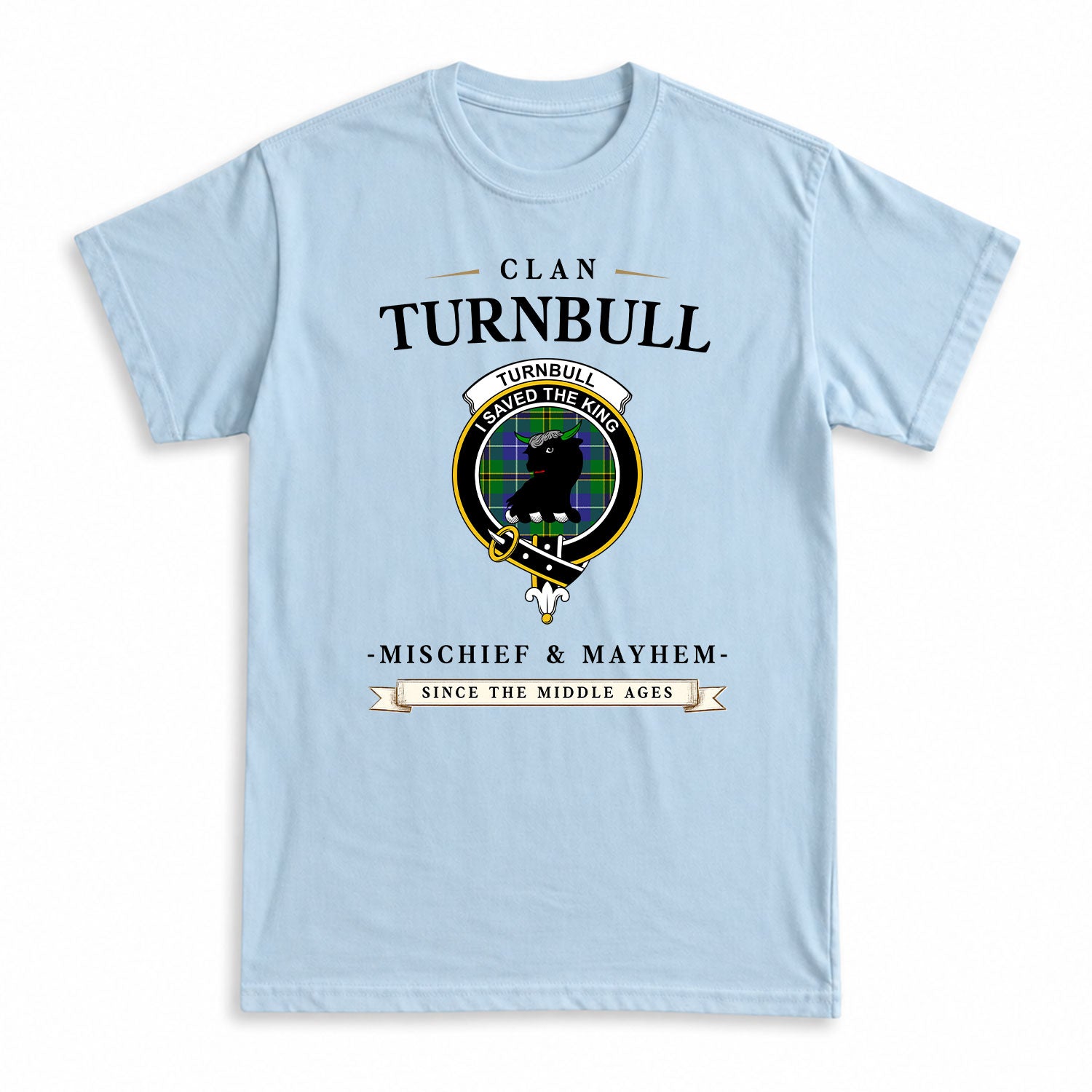 Turnbull Hunting Tartan Crest Mischief and Mayhem T-shirt