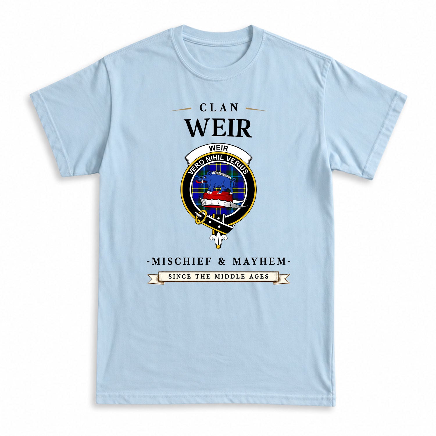 Weir Modern Tartan Crest Mischief and Mayhem T-shirt