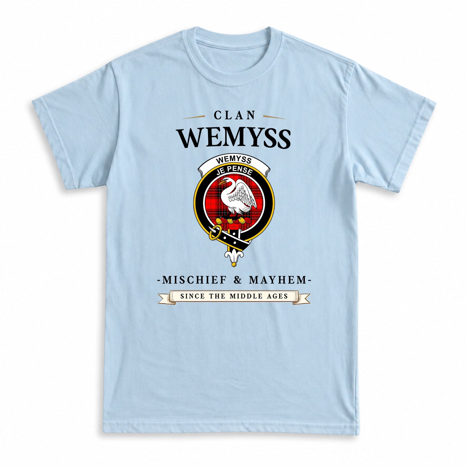 Wemyss Modern Tartan Crest Mischief and Mayhem T-shirt