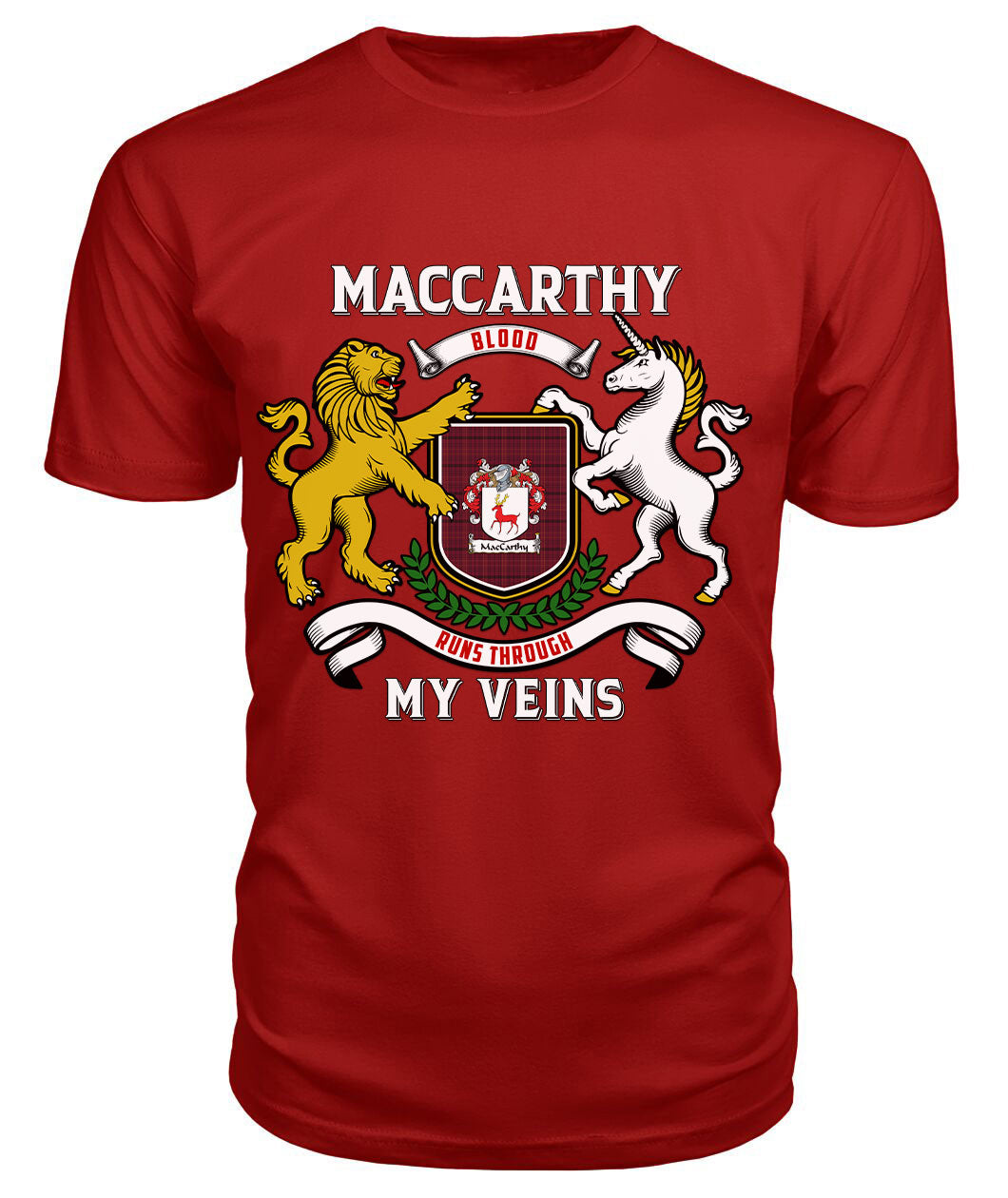 MacCarthy Tartan Crest 2D T-shirt - Blood Runs Through My Veins Style