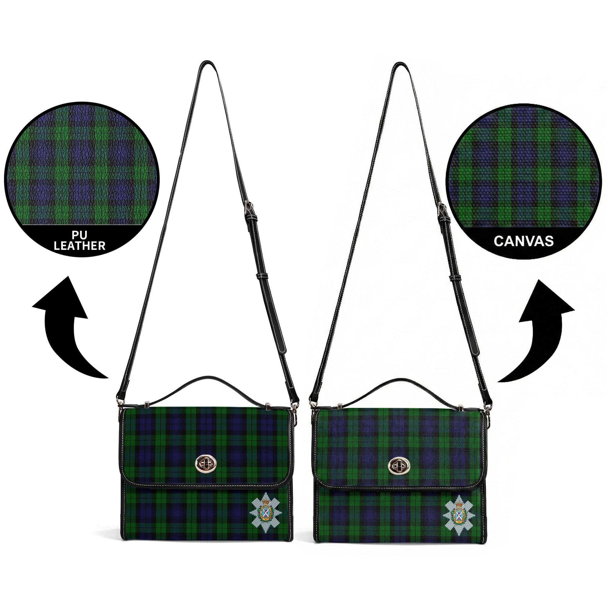 Black Watch Tartan Crest Satchel Bag