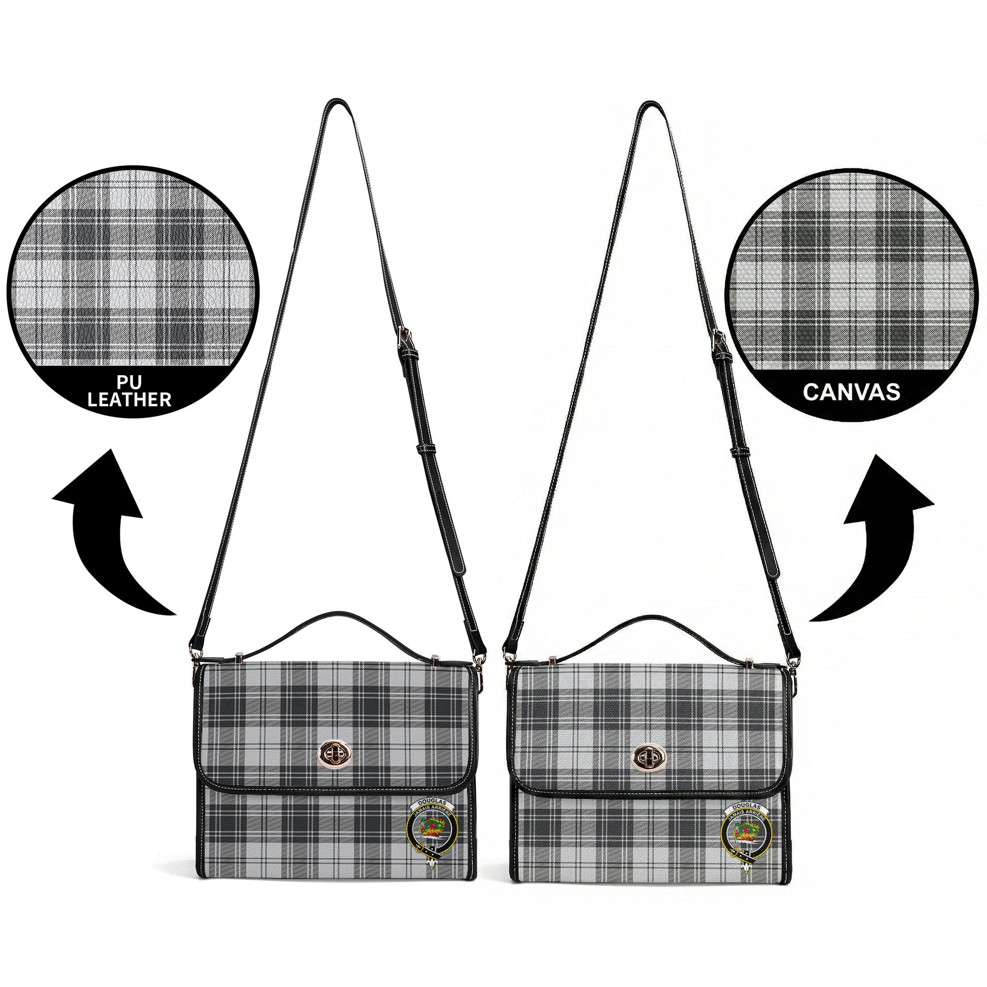 Douglas Grey Modern Tartan Crest Satchel Bag