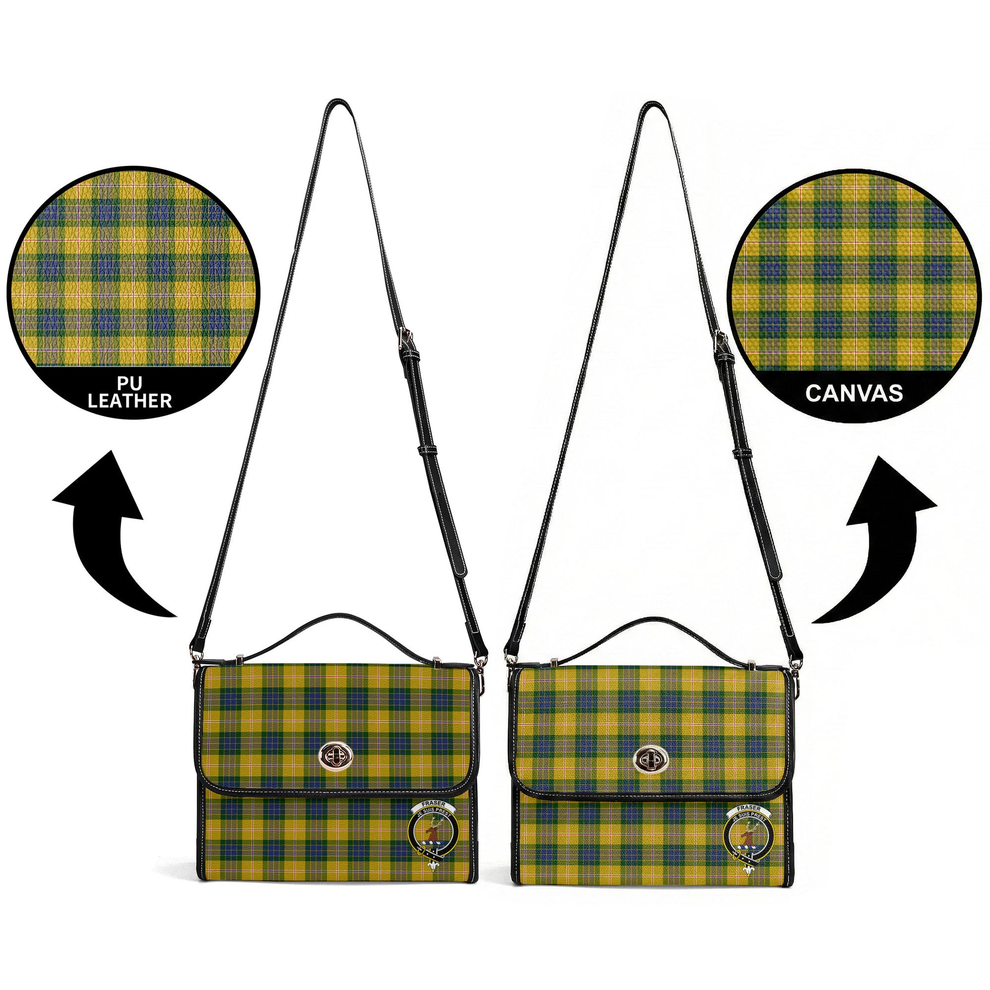 Fraser (of Lovat) Yellow Tartan Crest Satchel Bag
