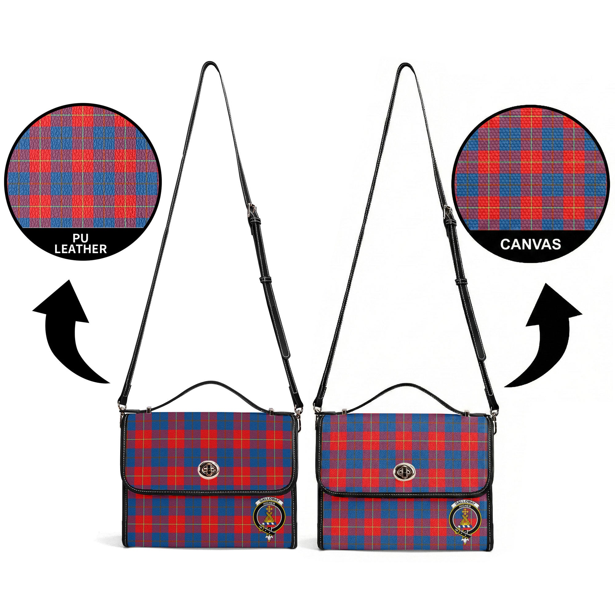 Galloway Red Tartan Crest Satchel Bag