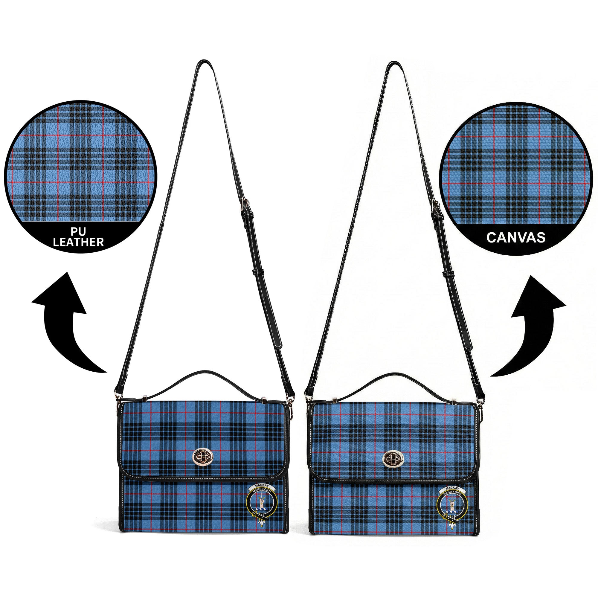 MacKay Blue Tartan Crest Satchel Bag