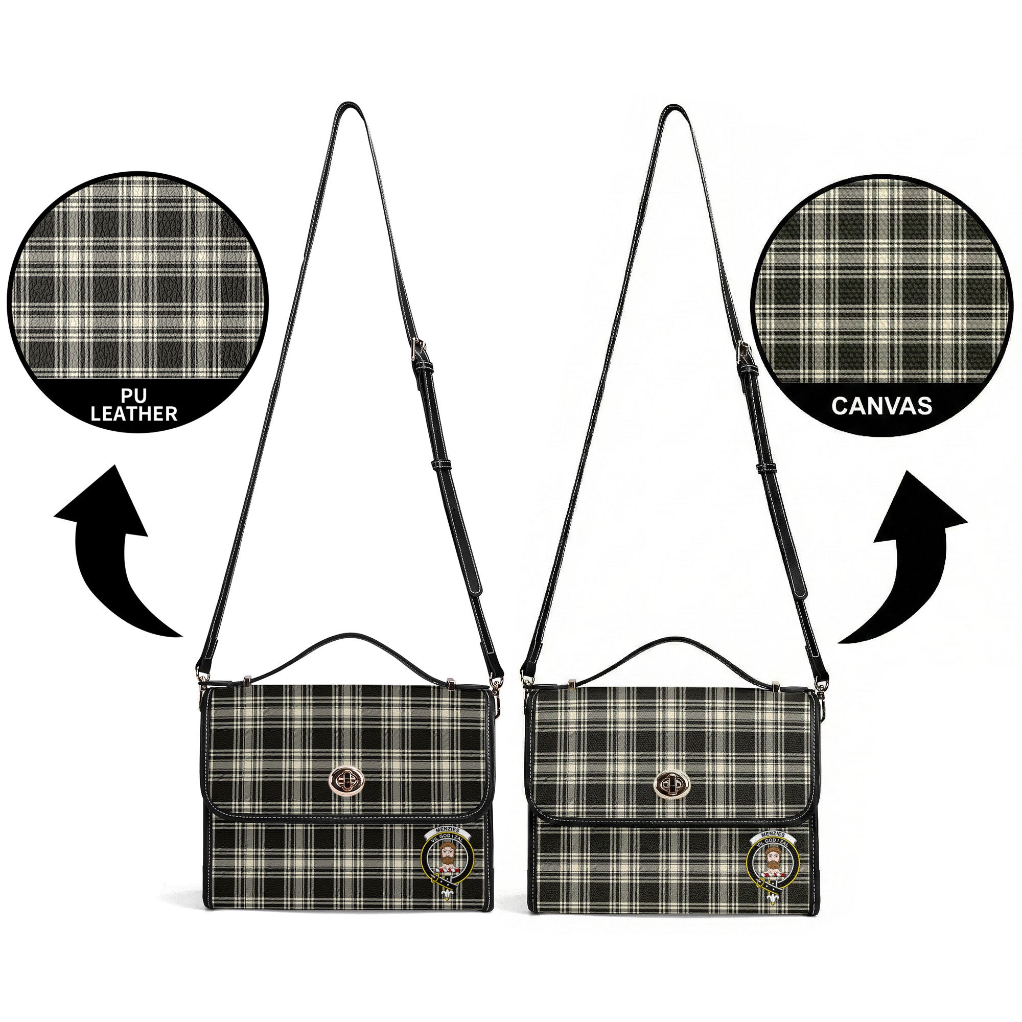 Menzies Black - White Ancient Tartan Crest Satchel Bag