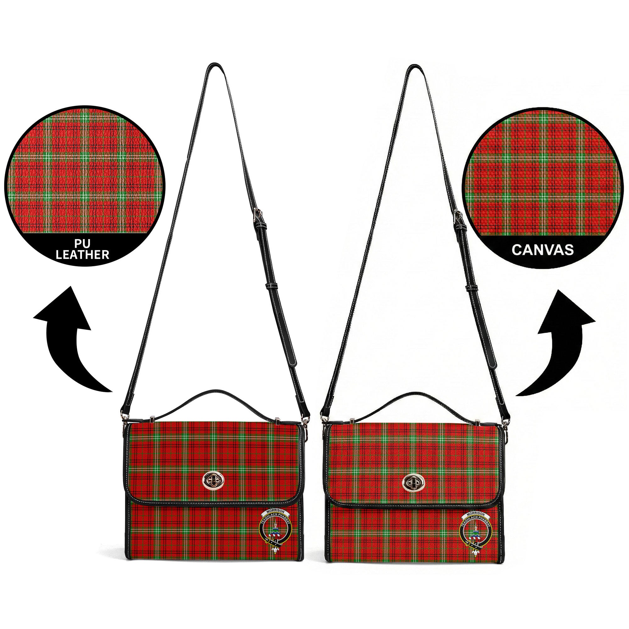 Morrison Red Modern Tartan Crest Satchel Bag