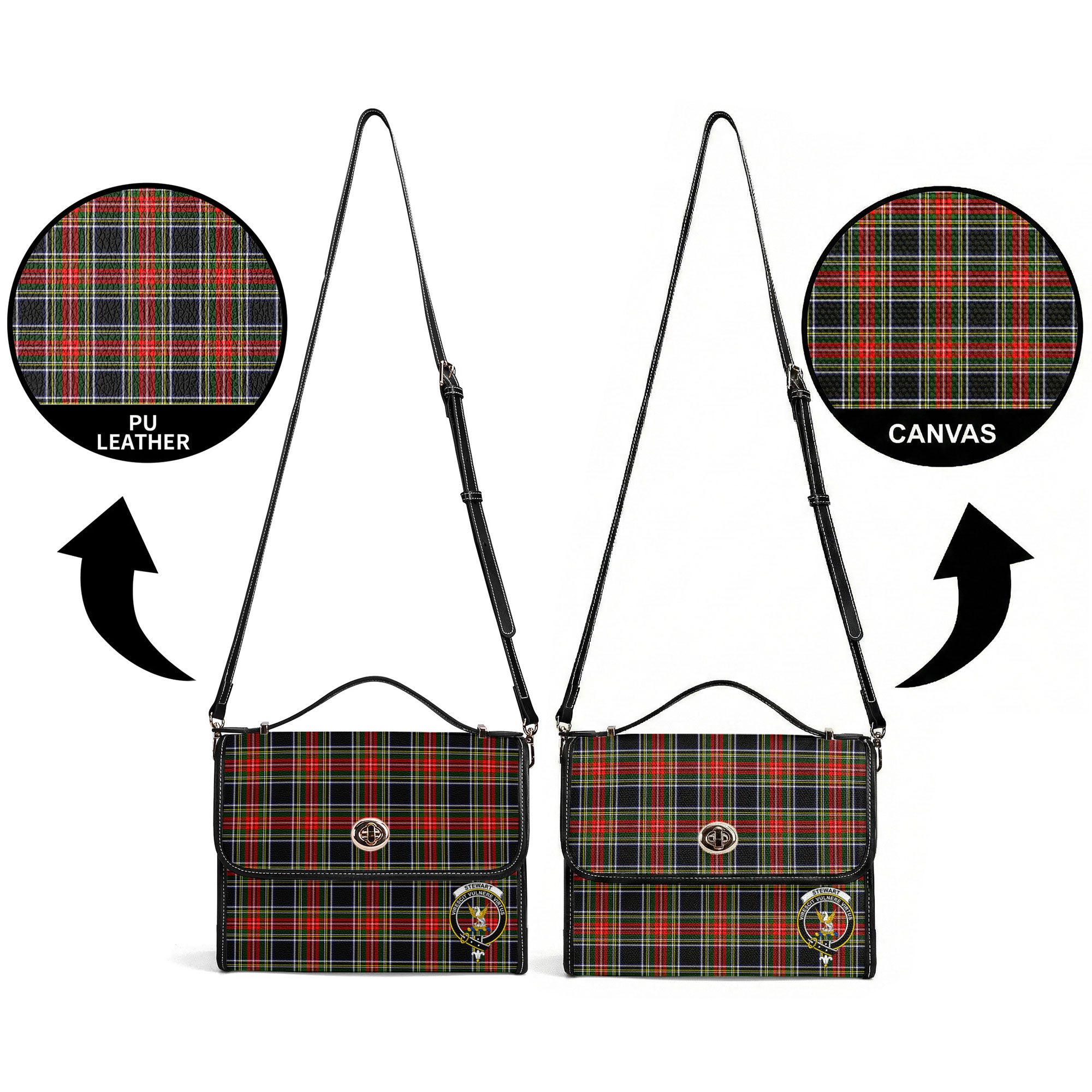 Stewart Black Tartan Crest Satchel Bag