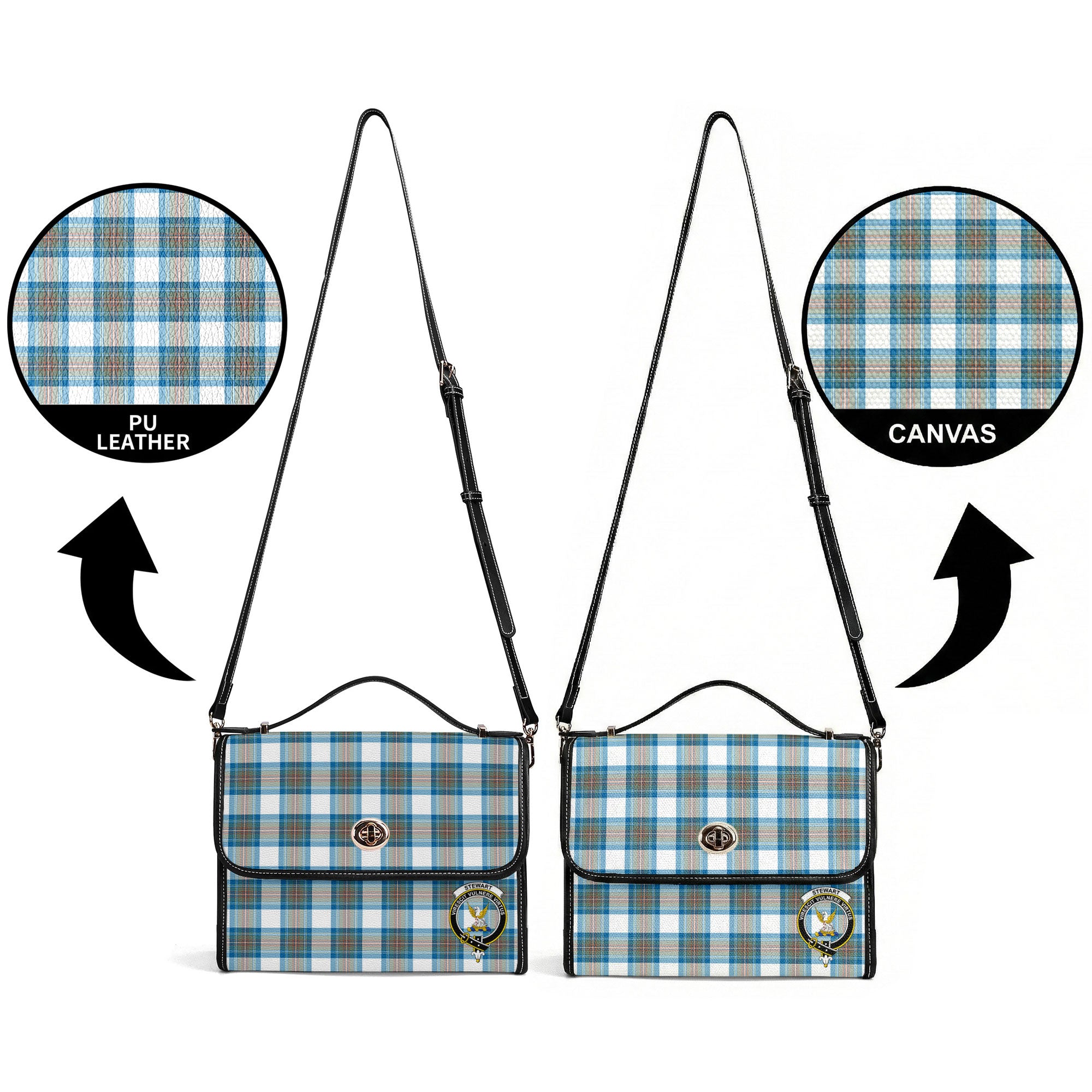 Stewart Muted Blue Tartan Crest Satchel Bag