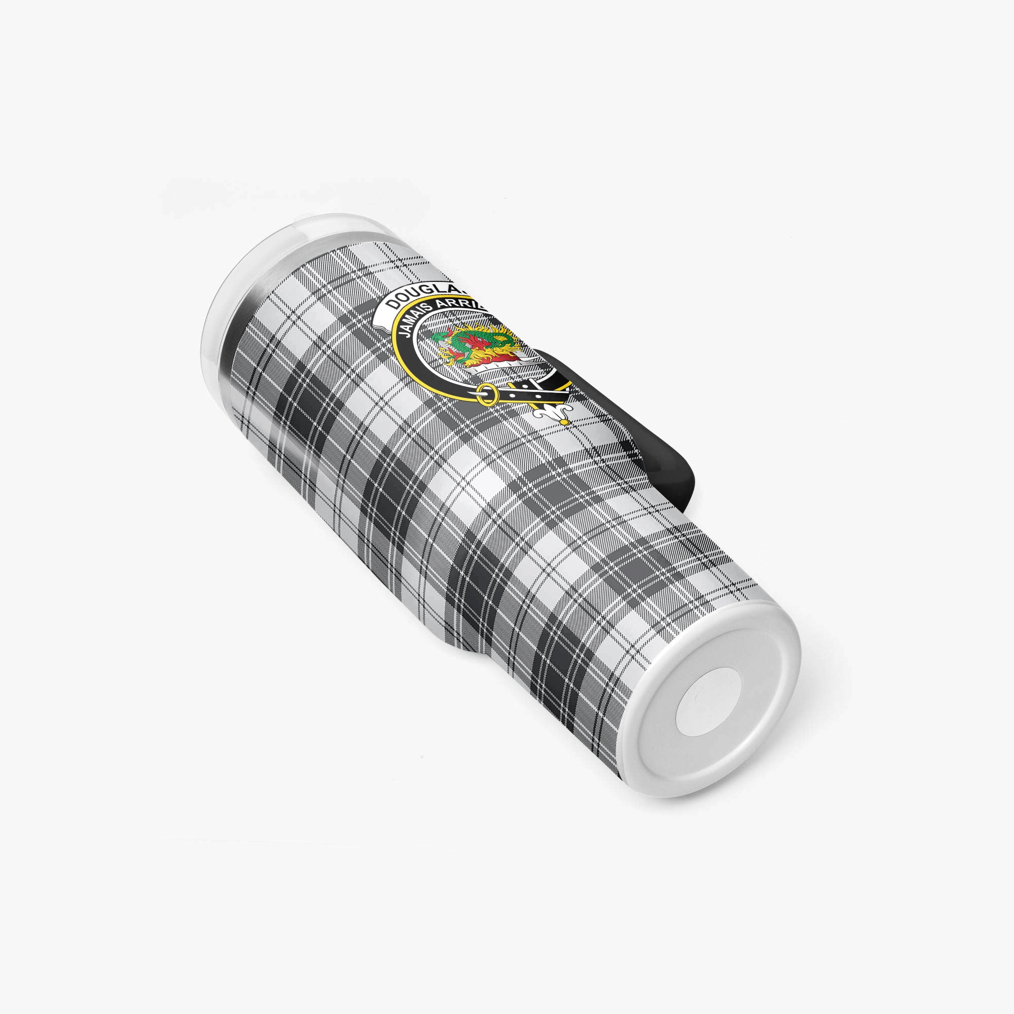 Douglas Grey Modern Tartan Crest 40 oz Insulated Tumbler with Handle