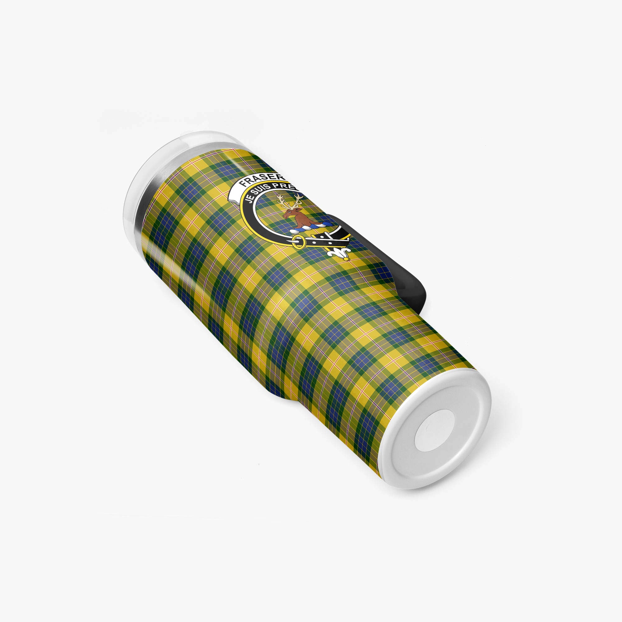 Fraser (of Lovat) Yellow Tartan Crest 40 oz Insulated Tumbler with Handle