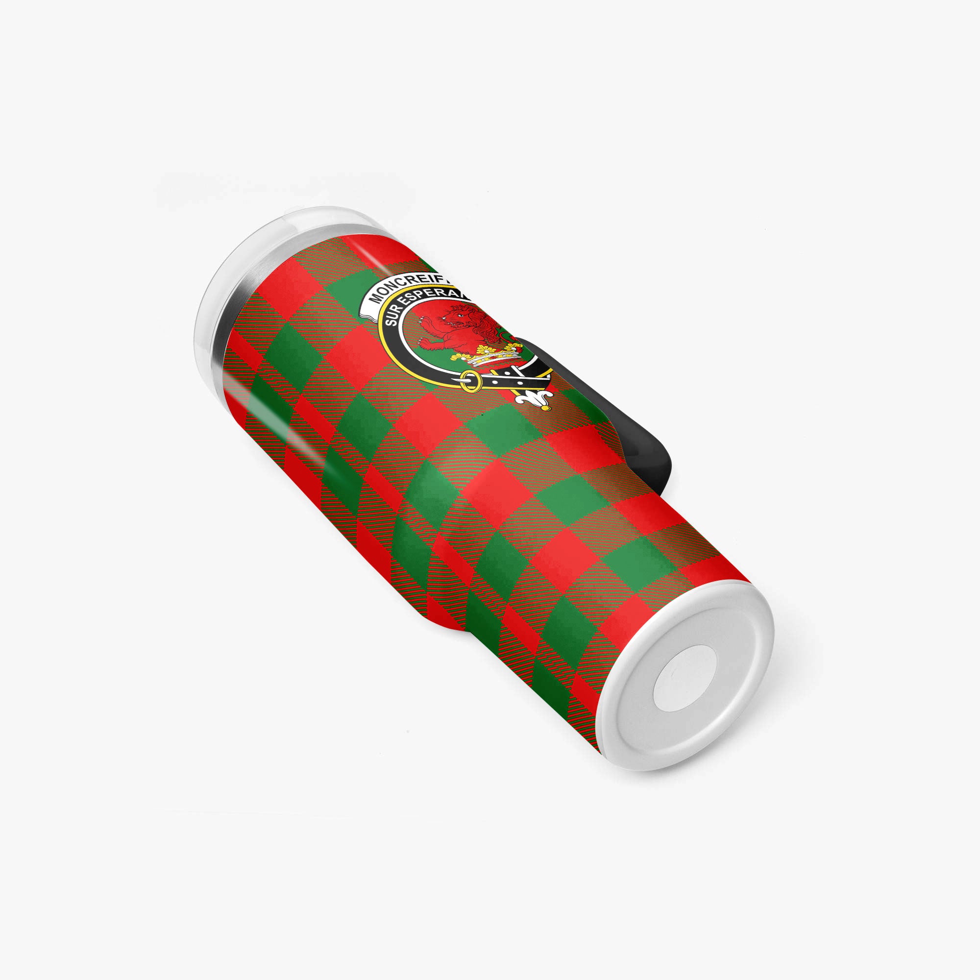 Moncreiffe (or Moncreiff) Tartan Crest 40 oz Insulated Tumbler with Handle