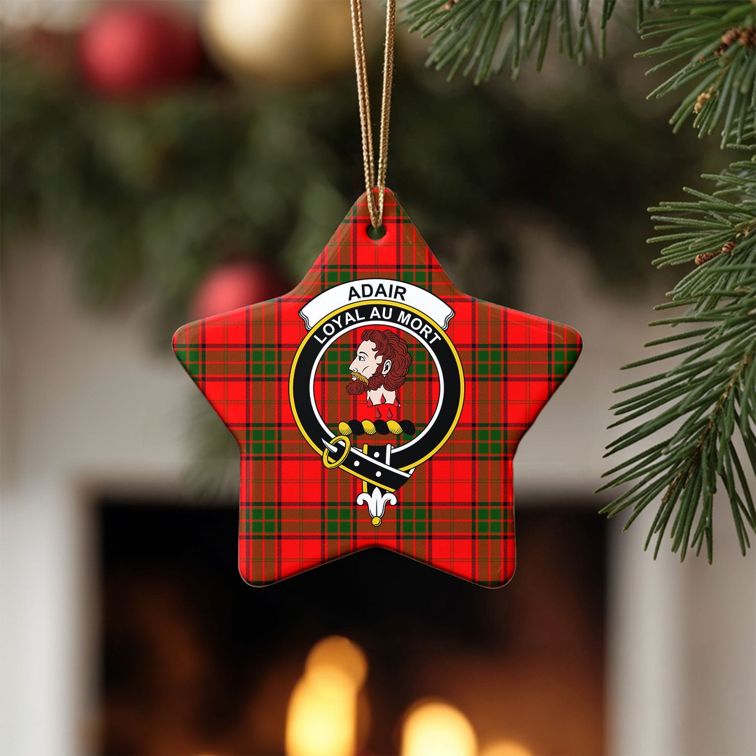 Adair Modern Tartan Crest Christmas Ceramic Ornament