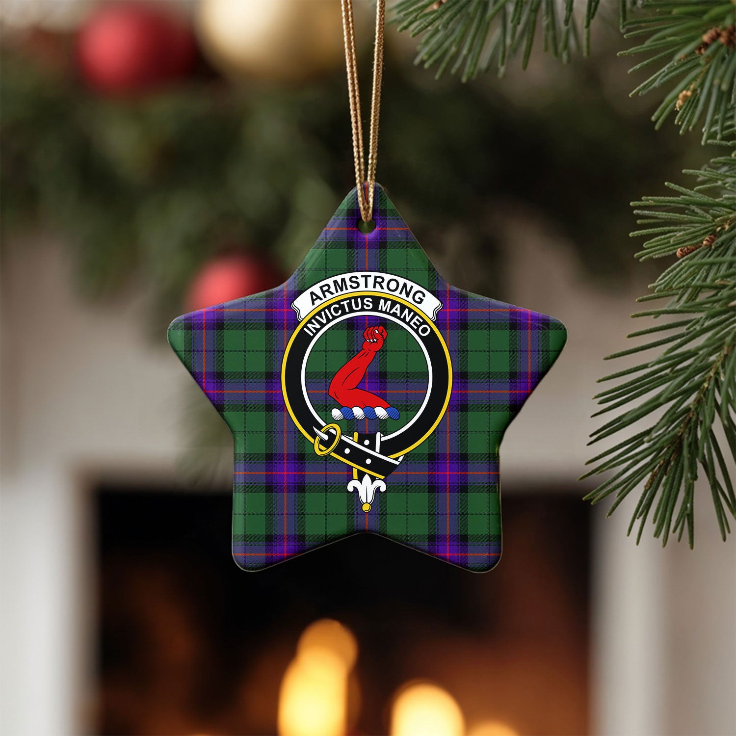 Armstrong Modern Tartan Crest Christmas Ceramic Ornament
