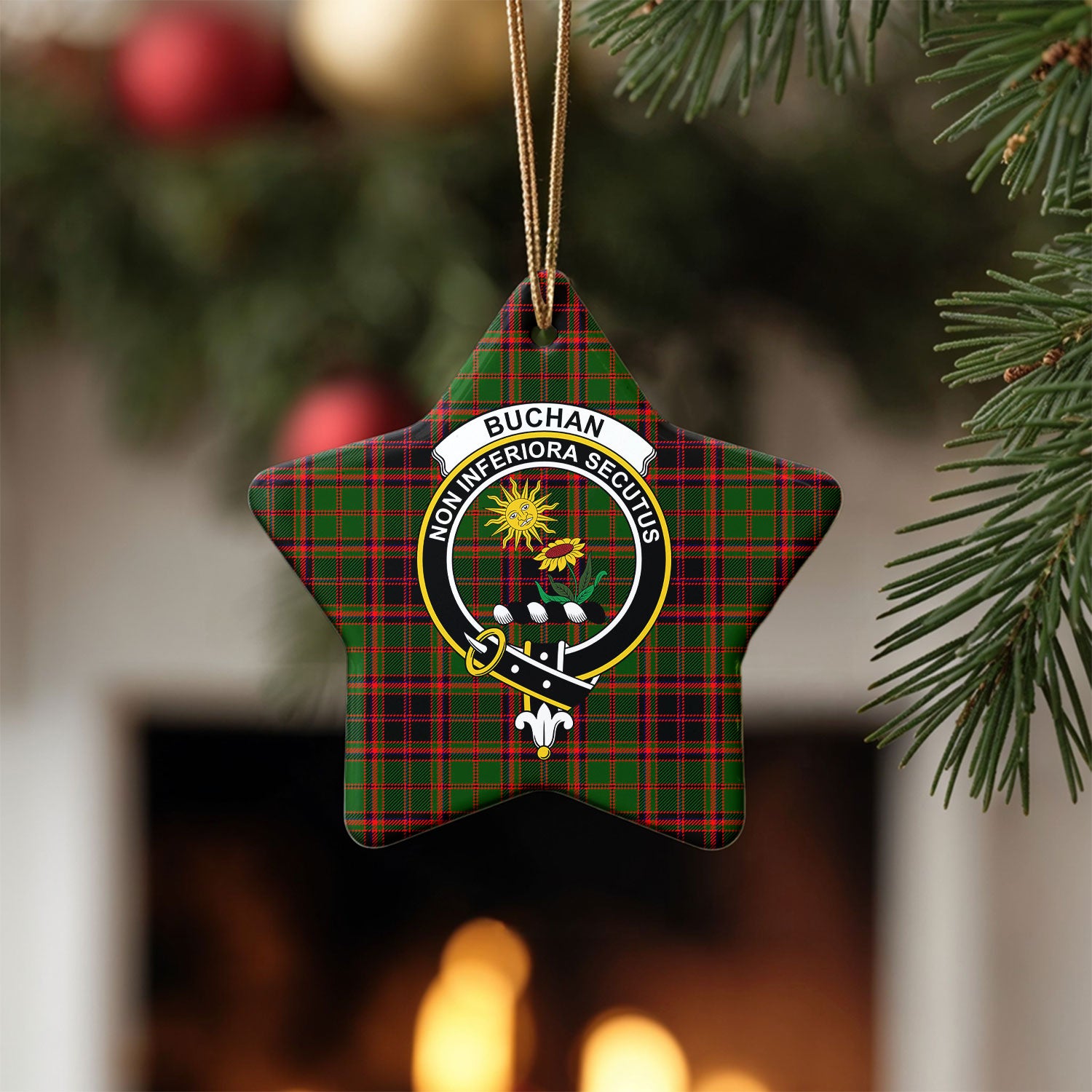 Buchan Modern Tartan Crest Christmas Ceramic Ornament