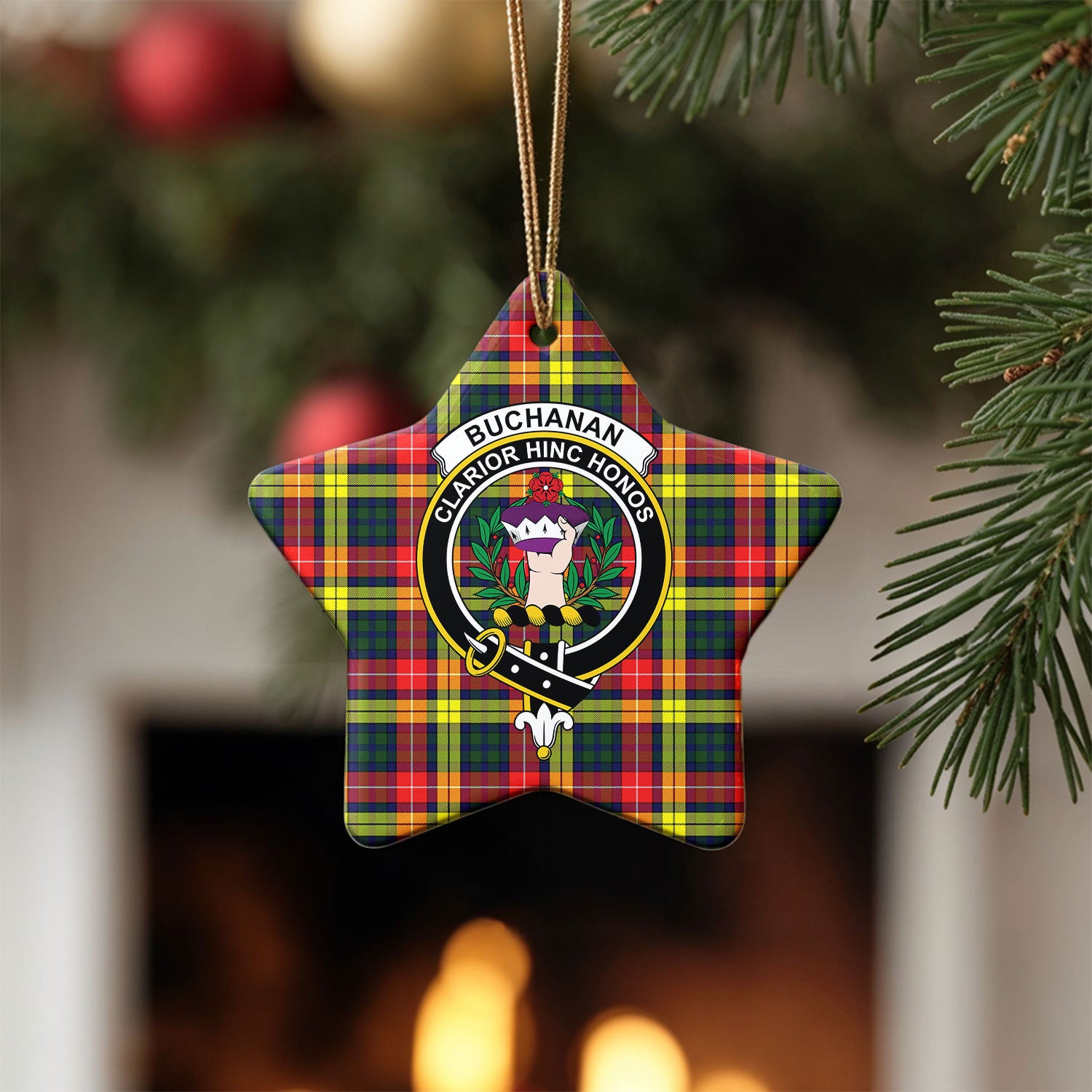 Buchanan Modern Tartan Crest Christmas Ceramic Ornament