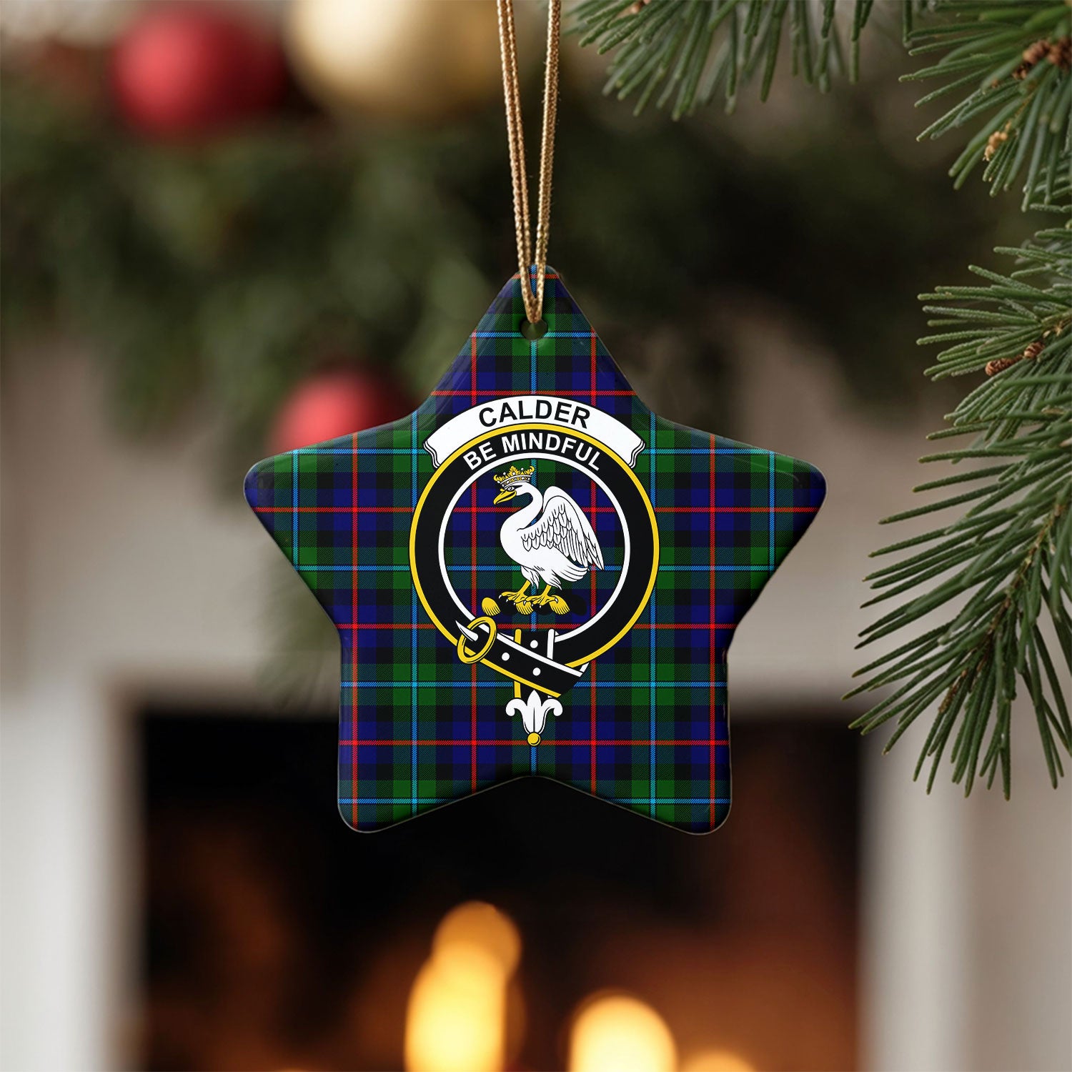 Calder (Calder-Campbell) Tartan Crest Christmas Ceramic Ornament