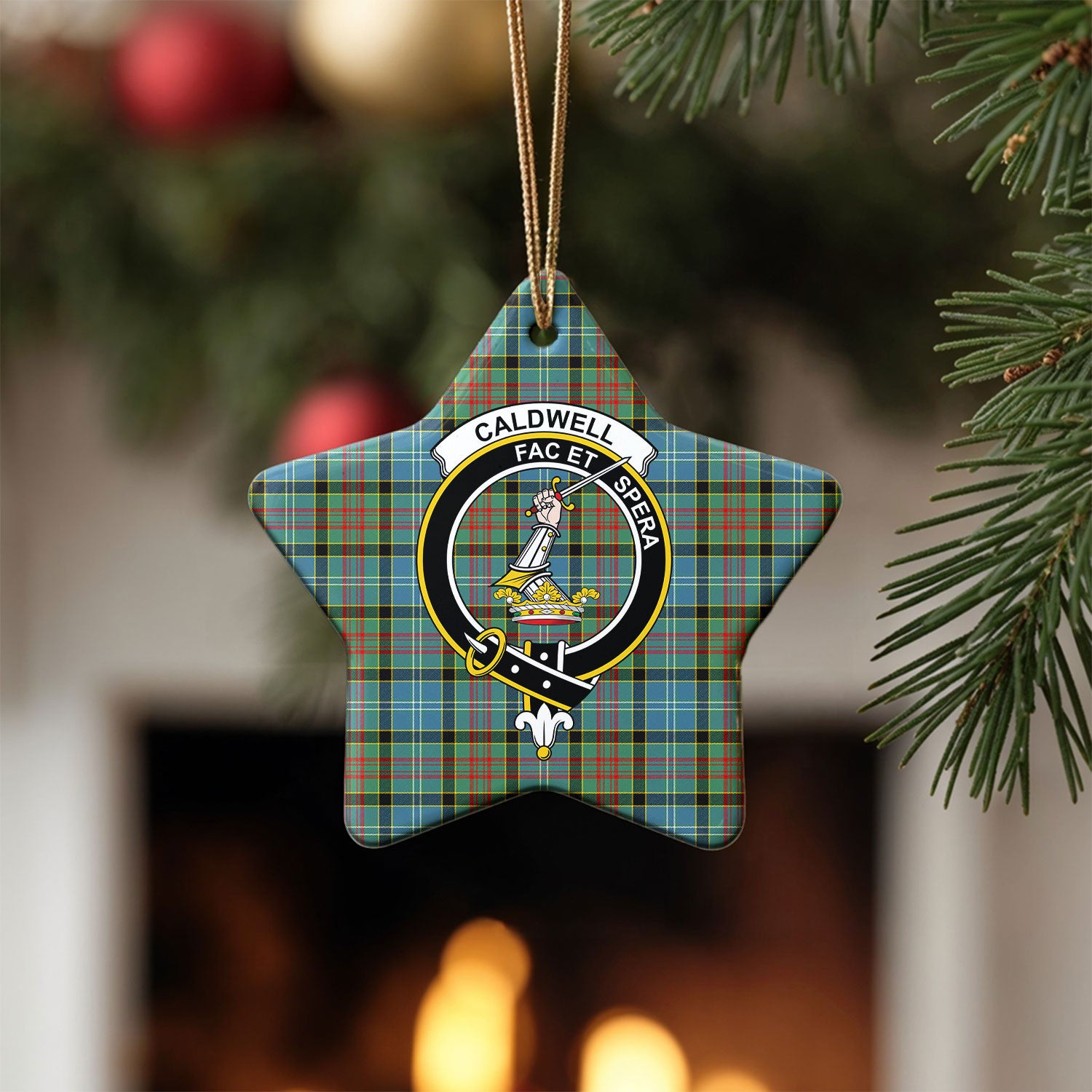 Caldwell Tartan Crest Christmas Ceramic Ornament