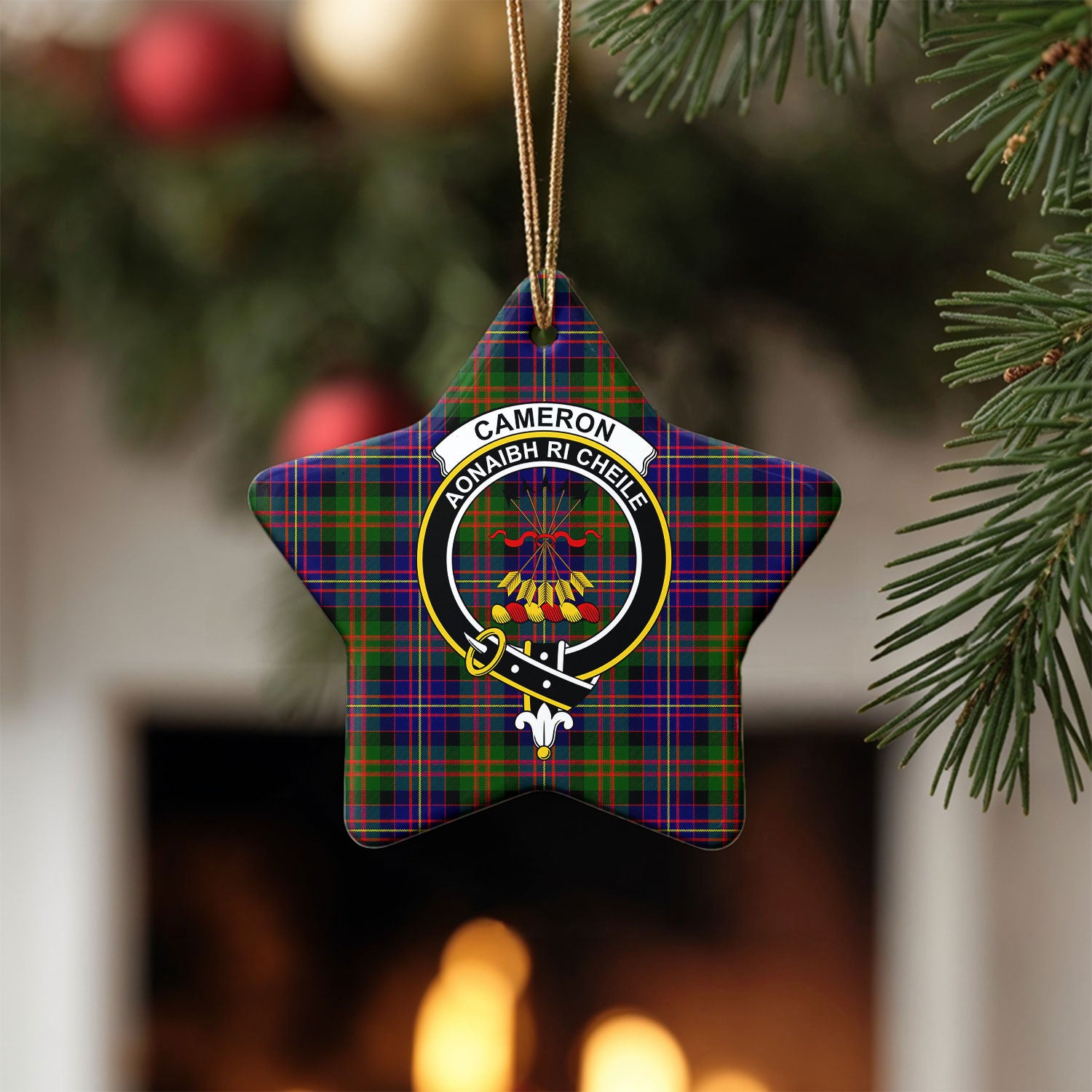 Cameron of Erracht Modern Tartan Crest Christmas Ceramic Ornament