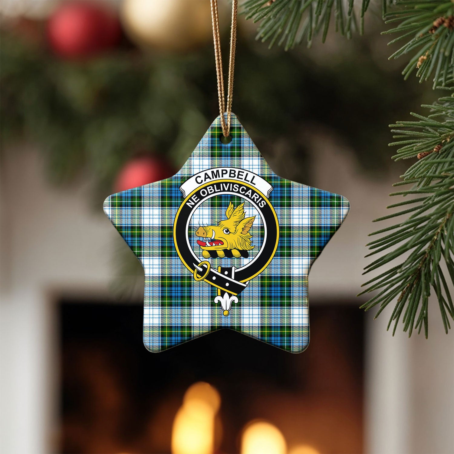 Campbell Dress Tartan Crest Christmas Ceramic Ornament