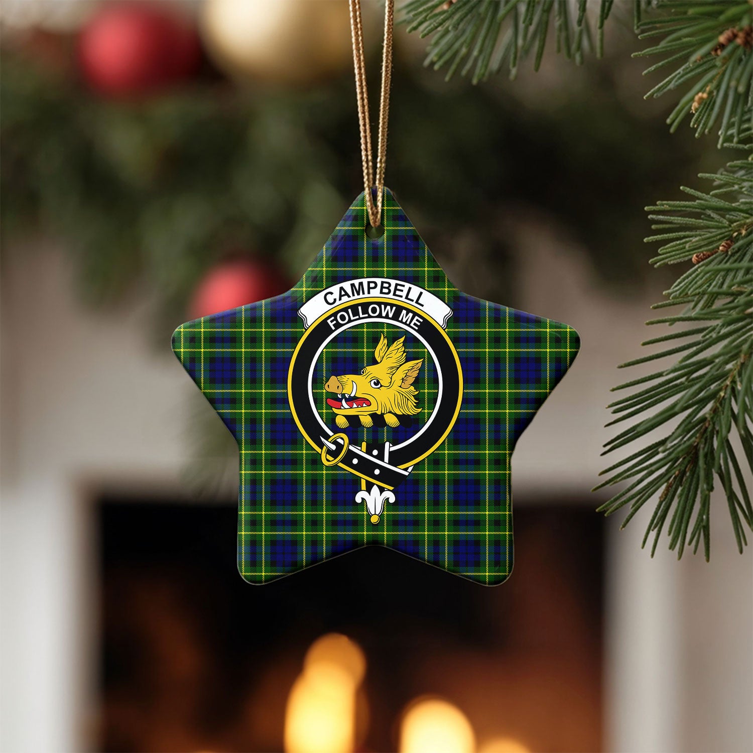 Campbell of Breadalbane Modern Tartan Crest Christmas Ceramic Ornament
