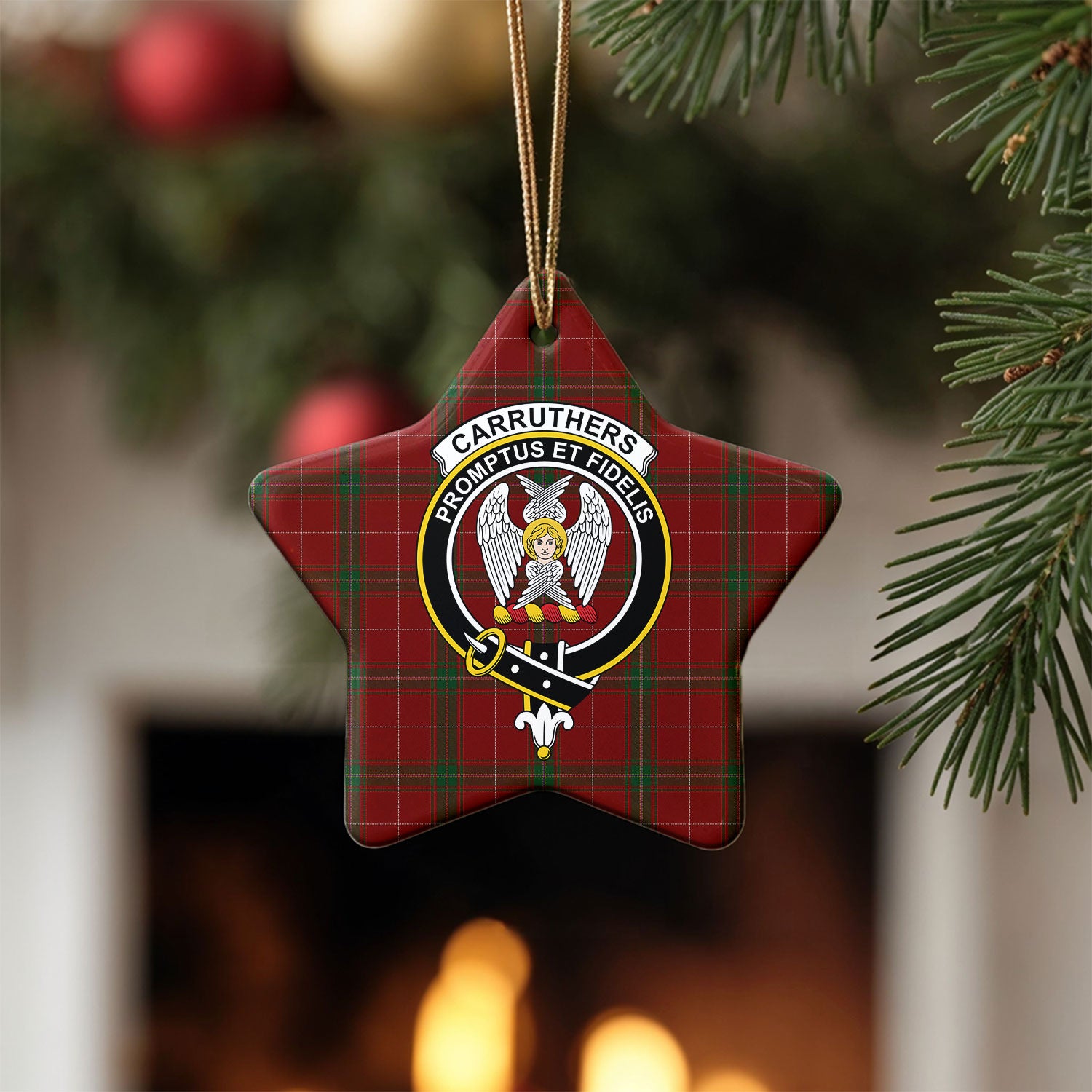 Carruthers Tartan Crest Christmas Ceramic Ornament