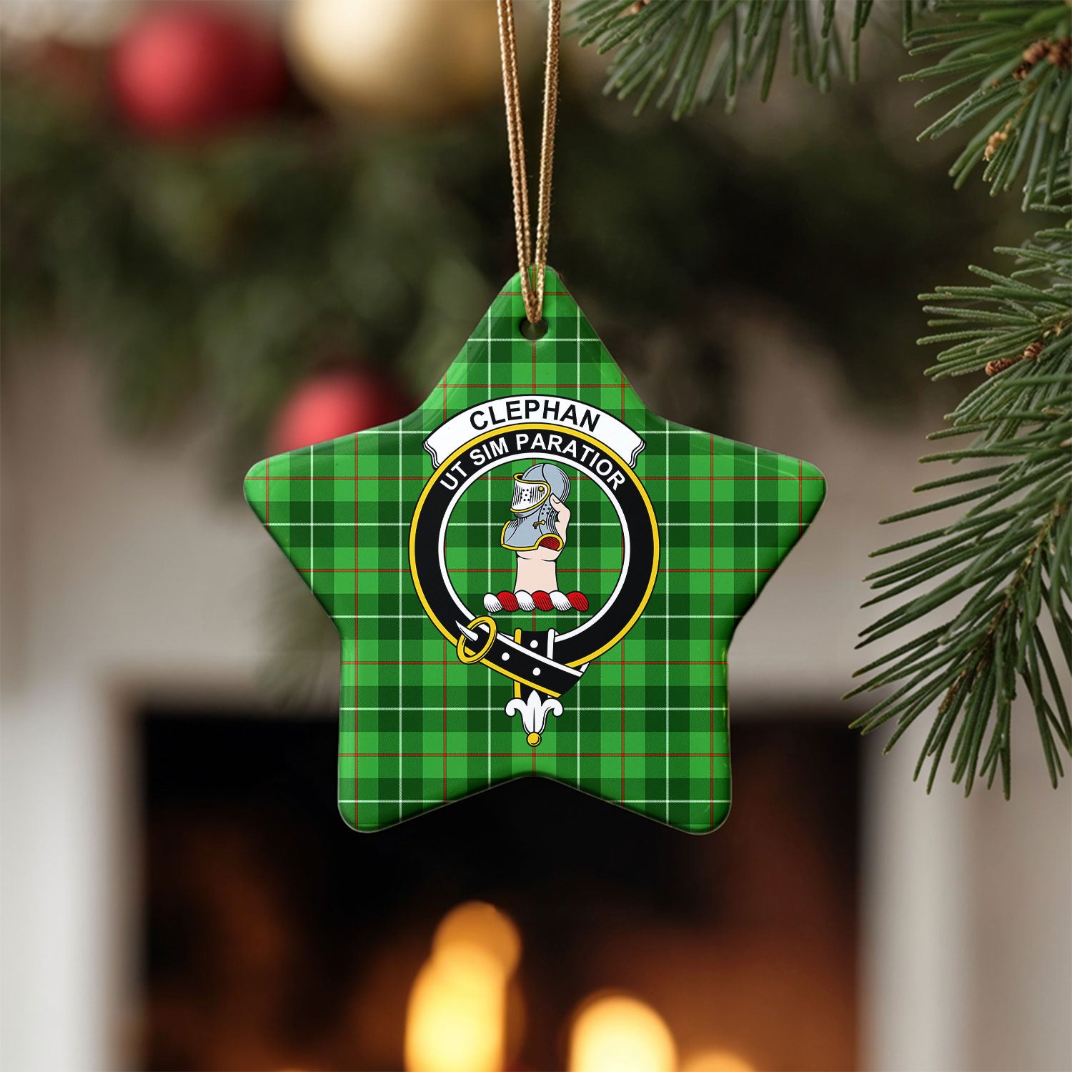 Clephan (or Clephane) Tartan Crest Christmas Ceramic Ornament