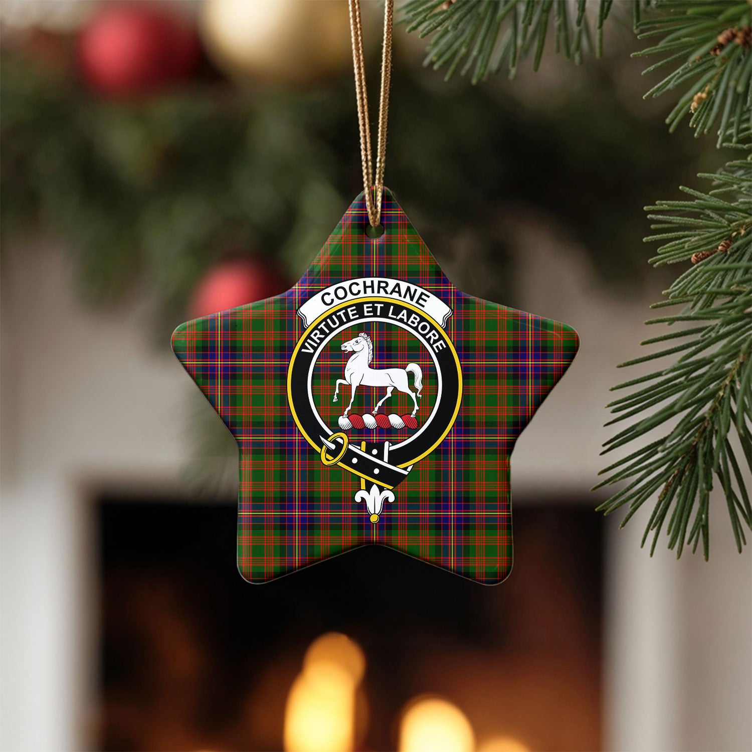 Cochrane Modern Tartan Crest Christmas Ceramic Ornament