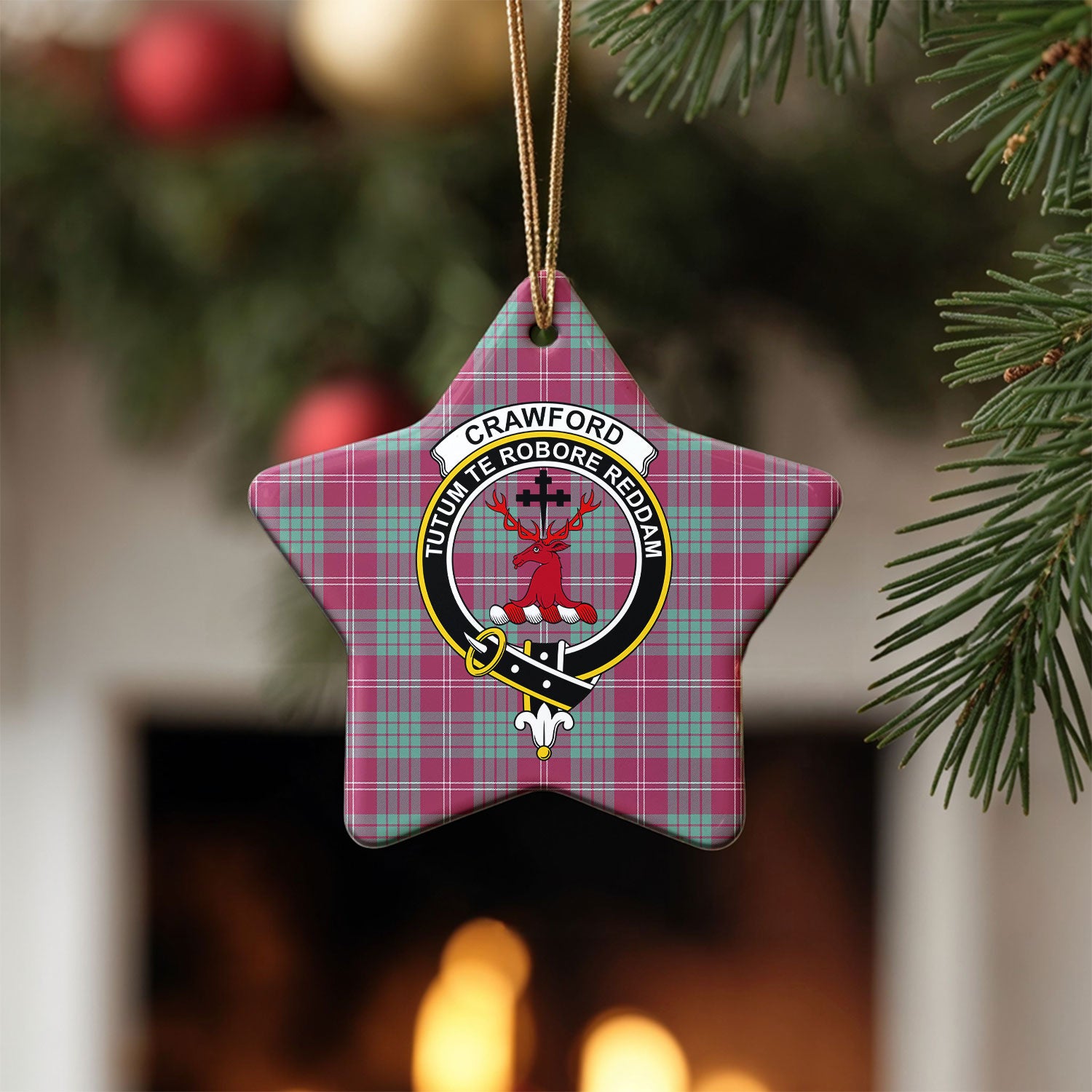 Crawford Ancient Tartan Crest Christmas Ceramic Ornament