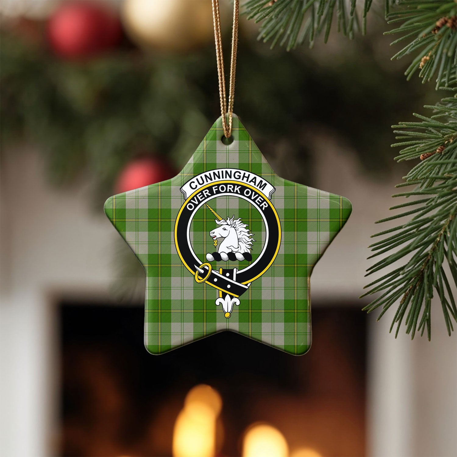 Cunningham Dress Green Dancers Tartan Crest Christmas Ceramic Ornament