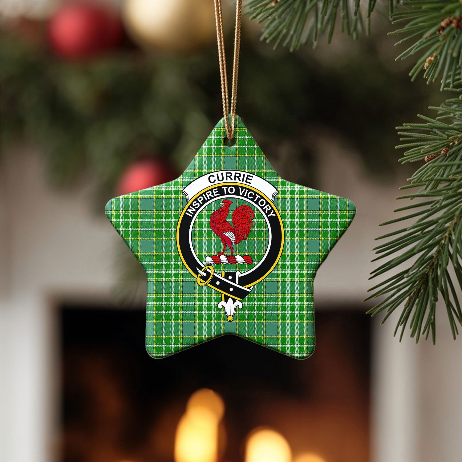 Currie Tartan Crest Christmas Ceramic Ornament