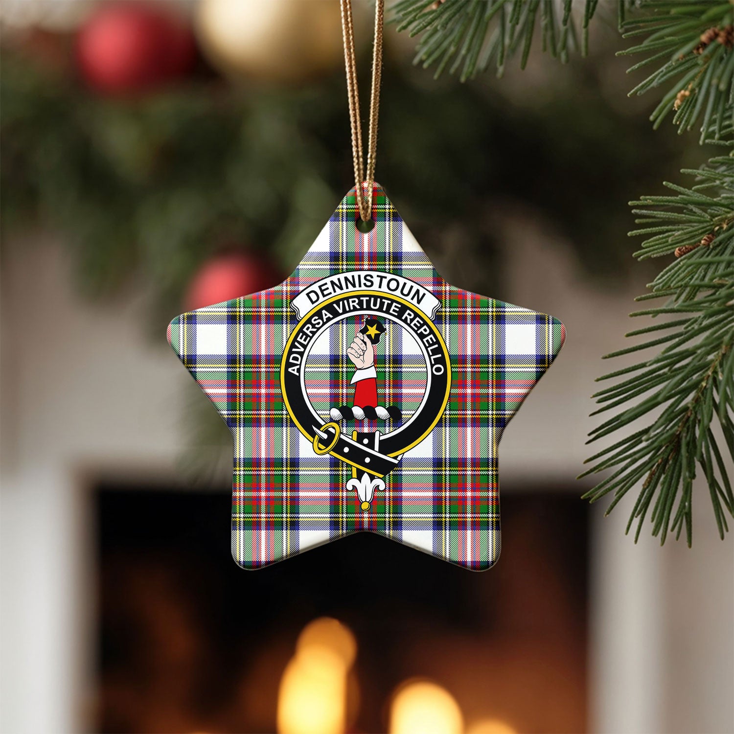 Dennistoun Tartan Crest Christmas Ceramic Ornament