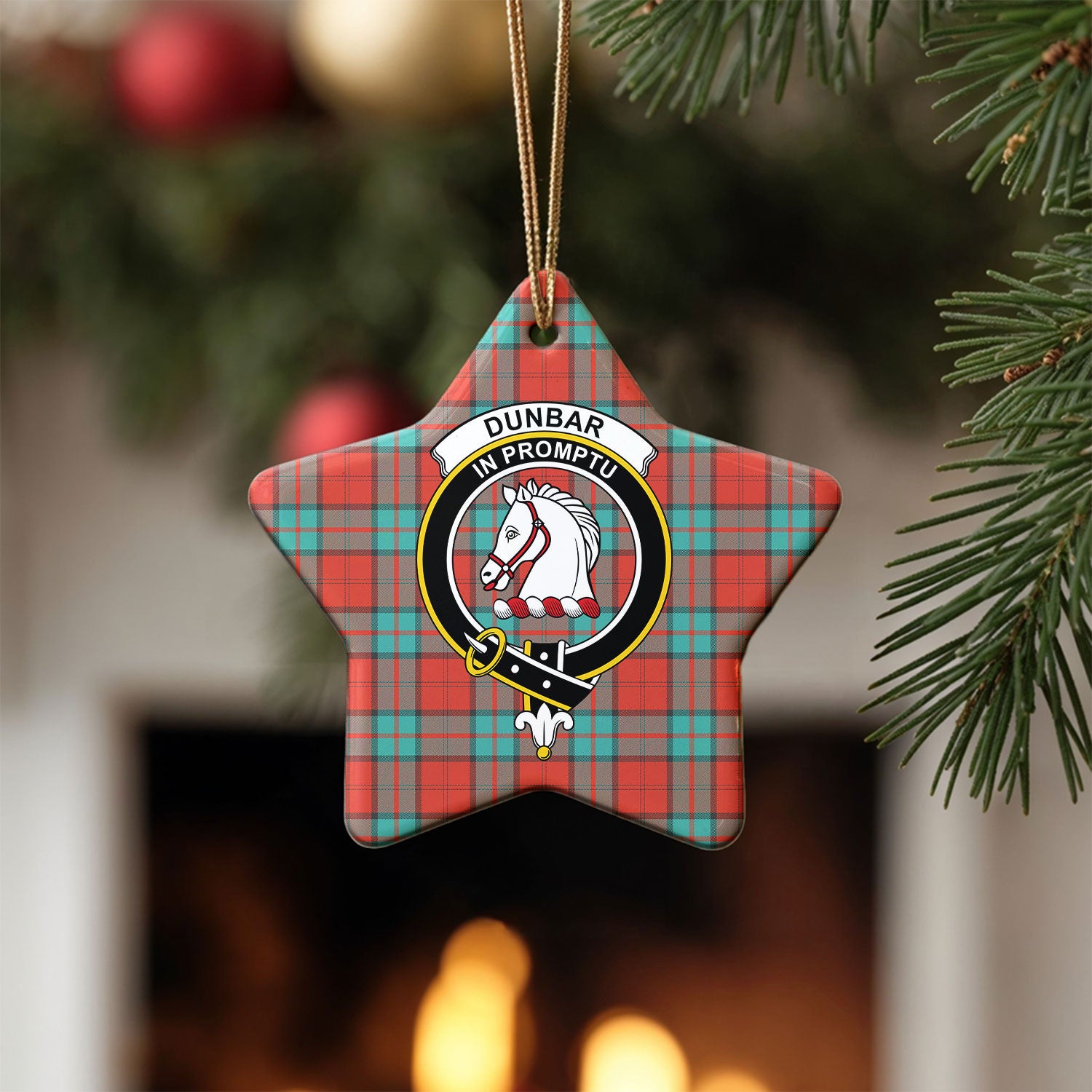 Dunbar Ancient Tartan Crest Christmas Ceramic Ornament