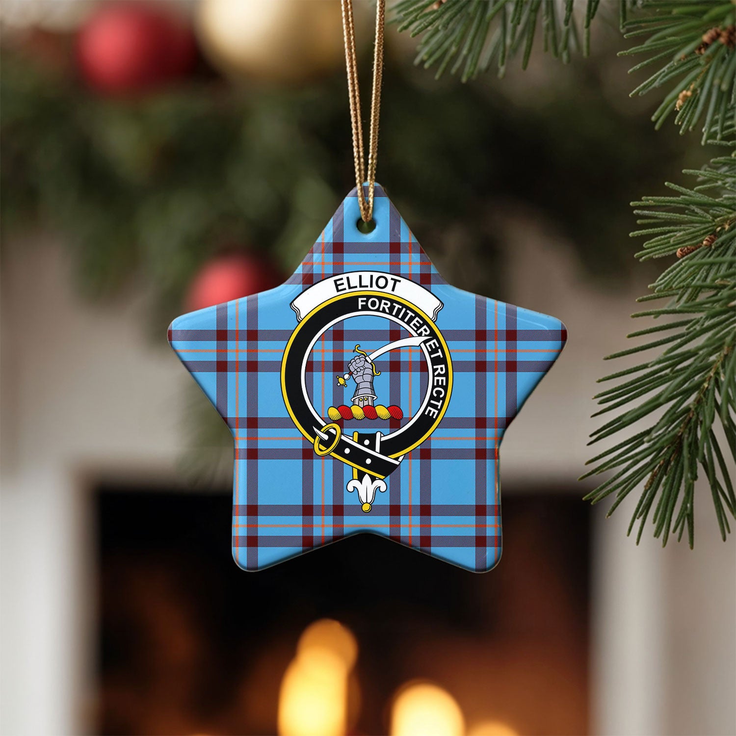 Elliot Ancient Tartan Crest Christmas Ceramic Ornament
