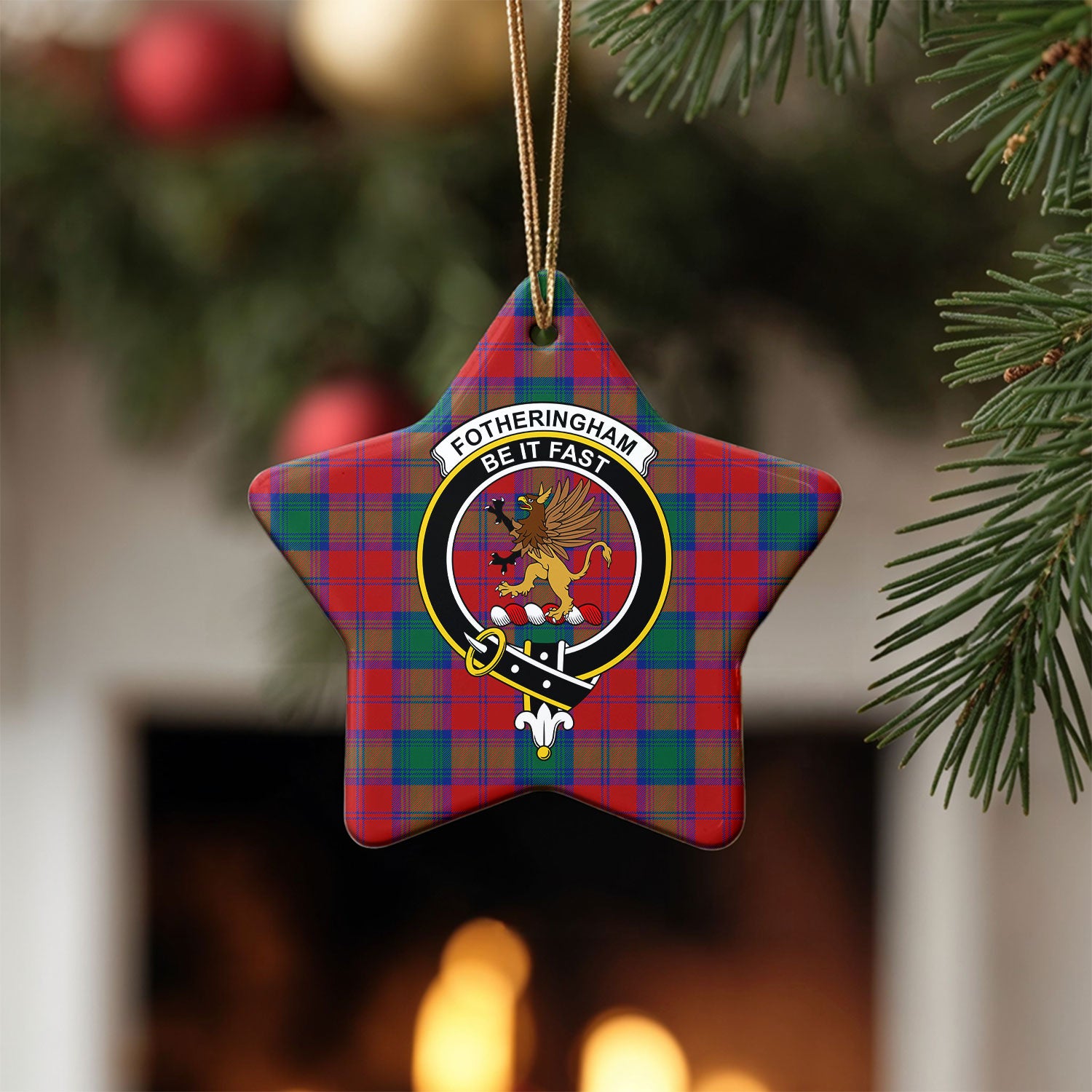 Fotheringham Tartan Crest Christmas Ceramic Ornament