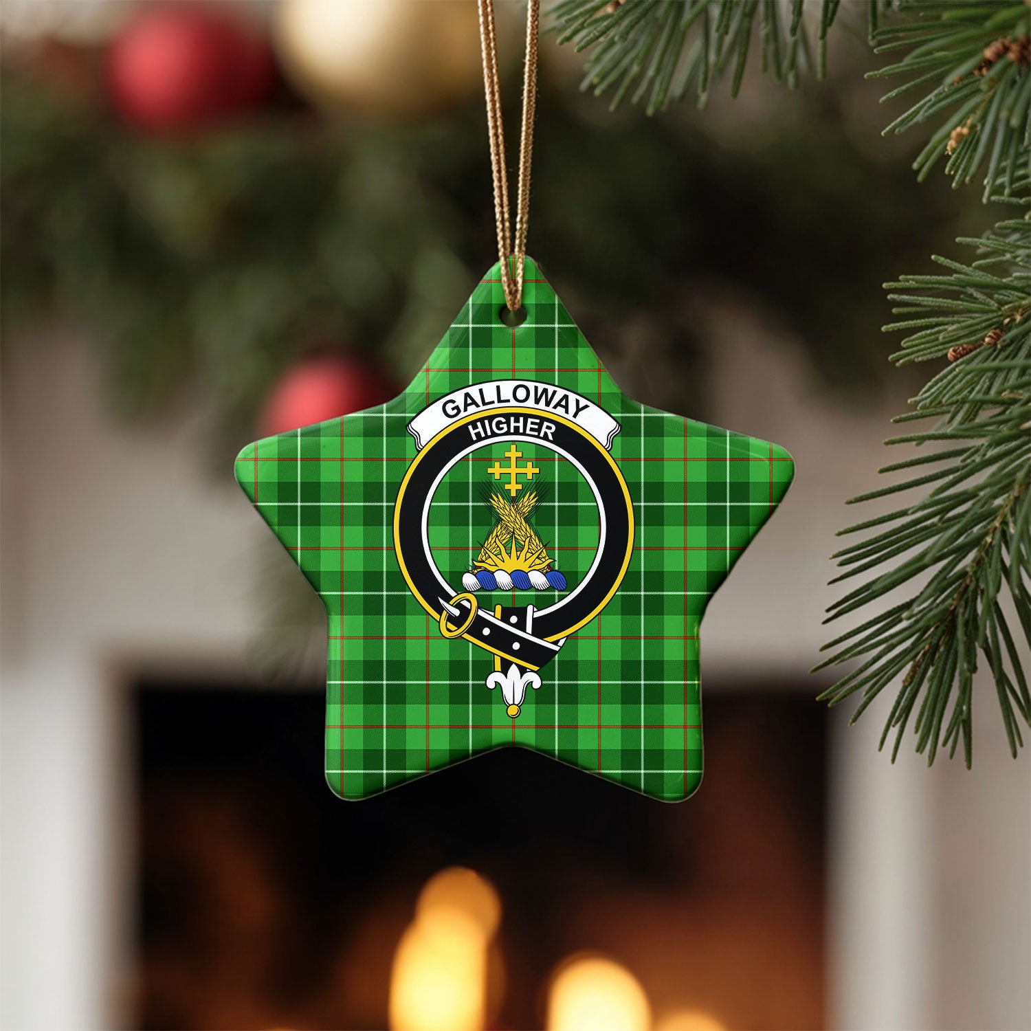 Galloway District Tartan Crest Christmas Ceramic Ornament