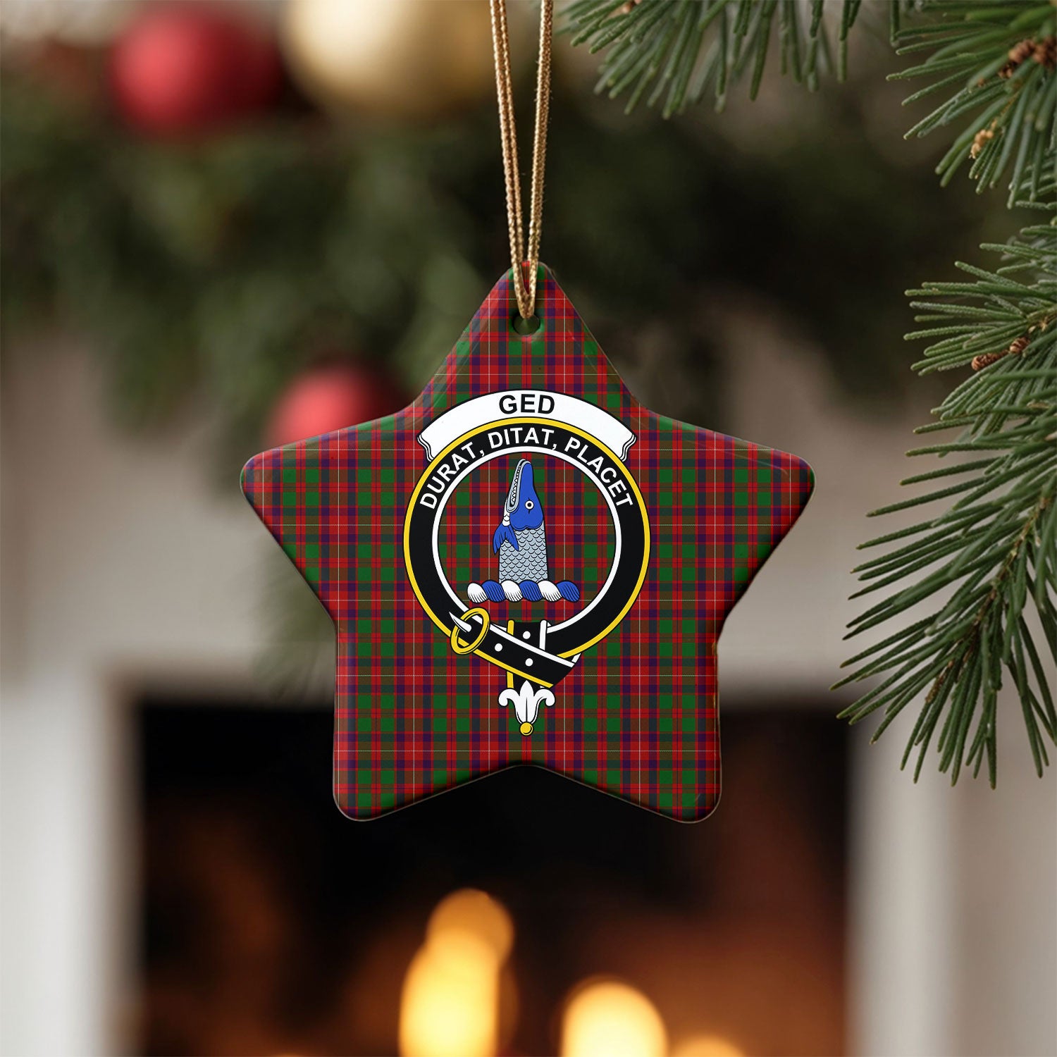 Ged Tartan Crest Christmas Ceramic Ornament