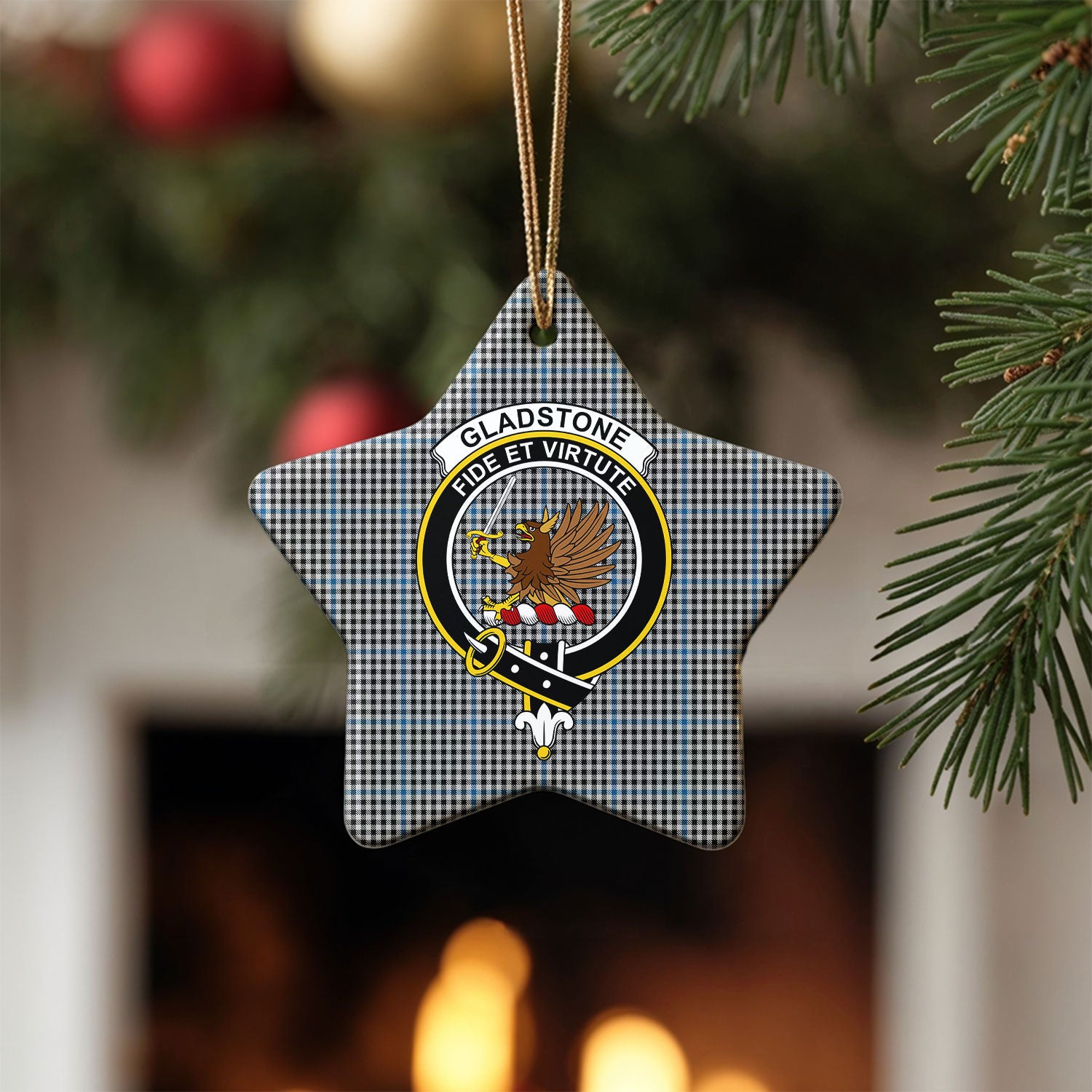 Gladstone Tartan Crest Christmas Ceramic Ornament