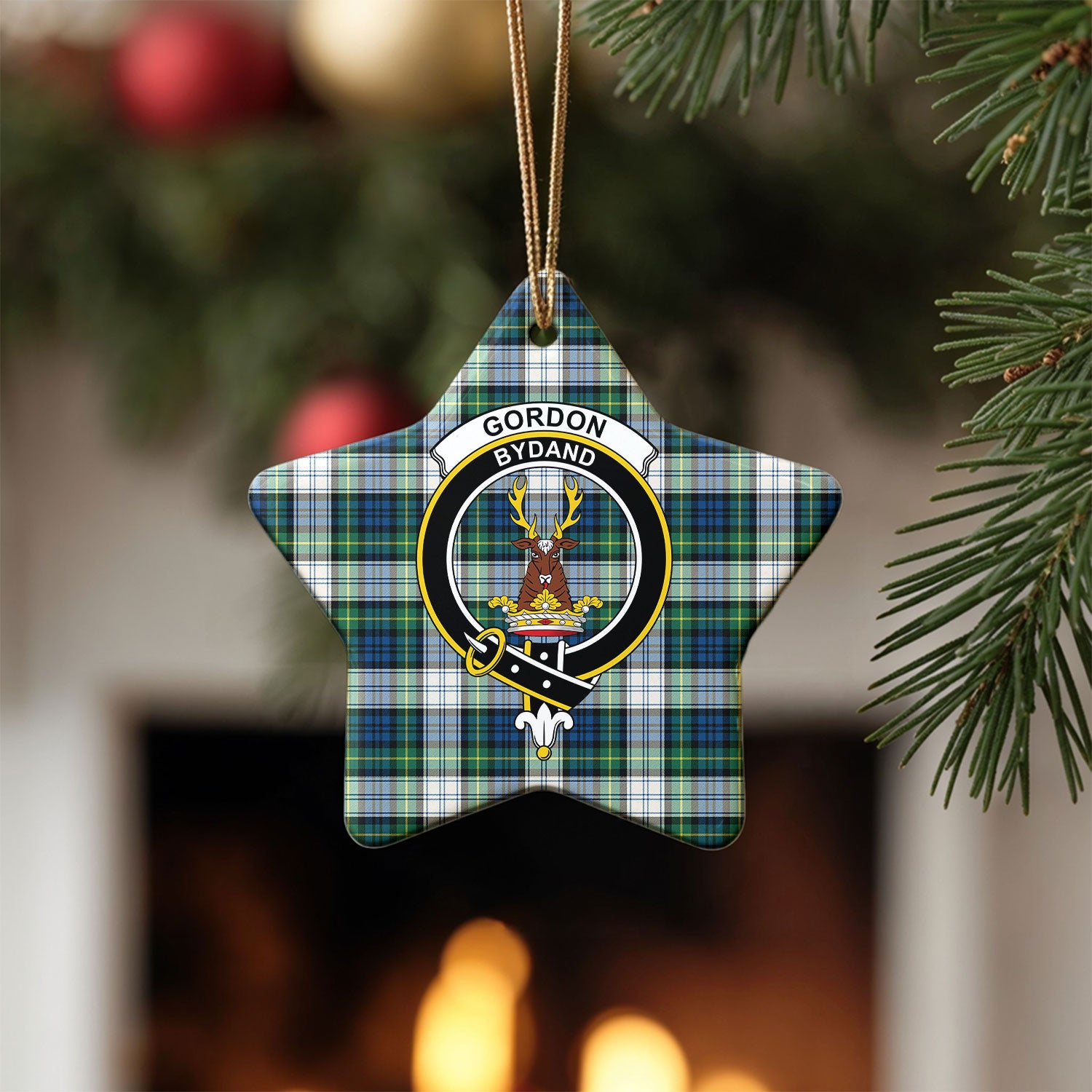 Gordon Dress Ancient Tartan Crest Christmas Ceramic Ornament