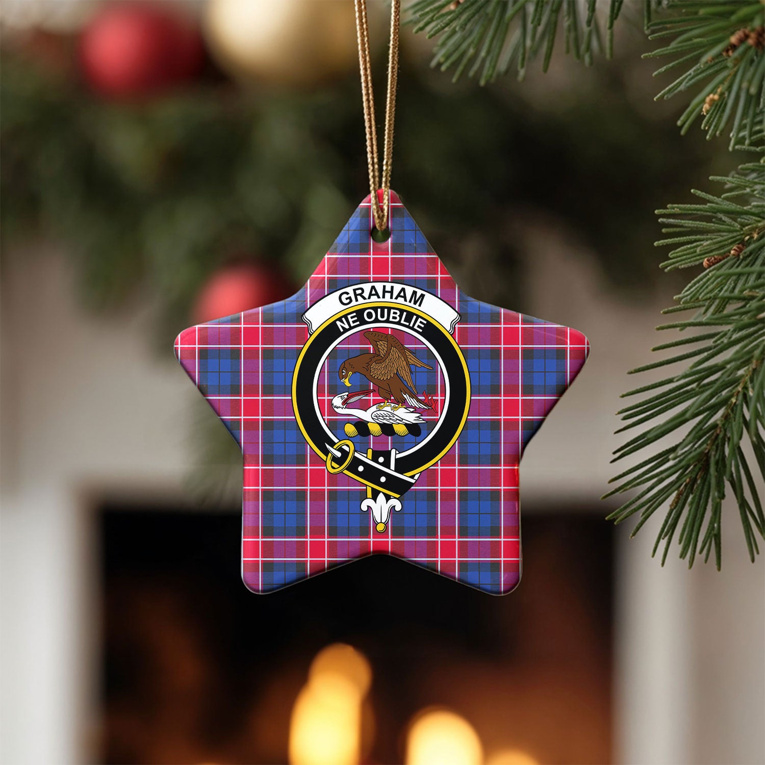 Graham of Menteith Red Tartan Crest Christmas Ceramic Ornament