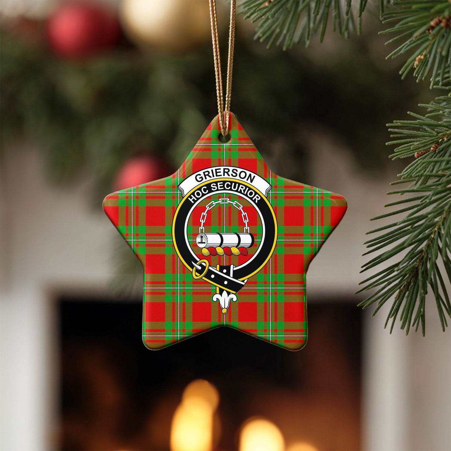 Grierson Tartan Crest Christmas Ceramic Ornament