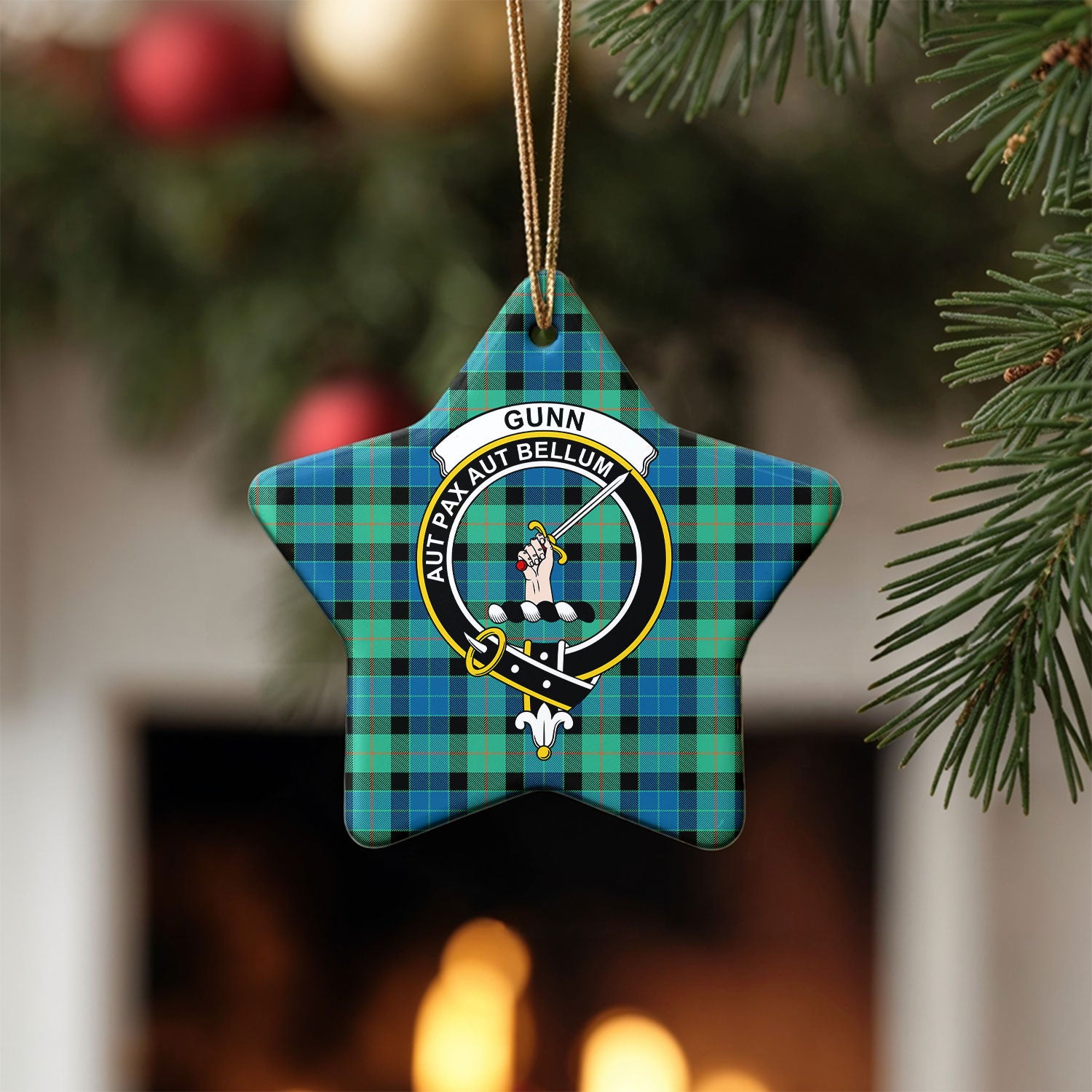 Gunn Ancient Tartan Crest Christmas Ceramic Ornament