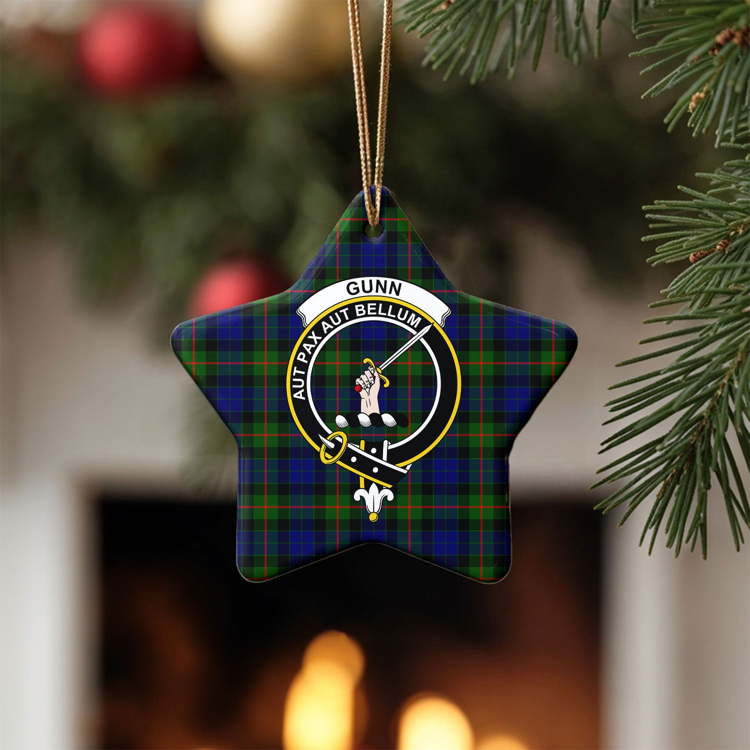 Gunn Modern Tartan Crest Christmas Ceramic Ornament