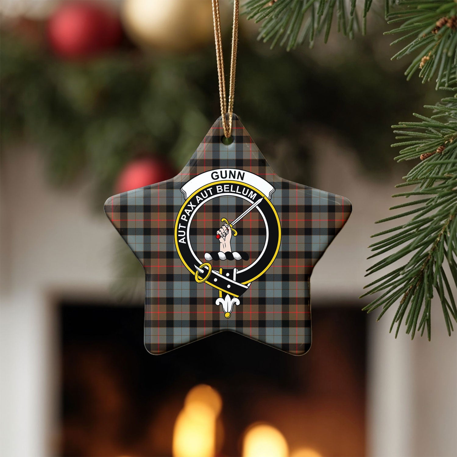Gunn Weathered Tartan Crest Christmas Ceramic Ornament