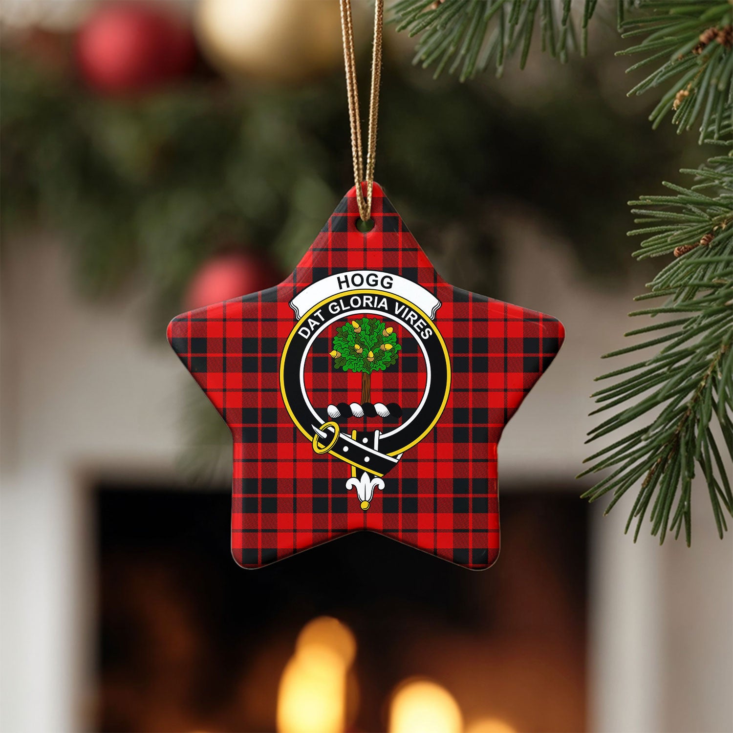 Hogg Tartan Crest Christmas Ceramic Ornament