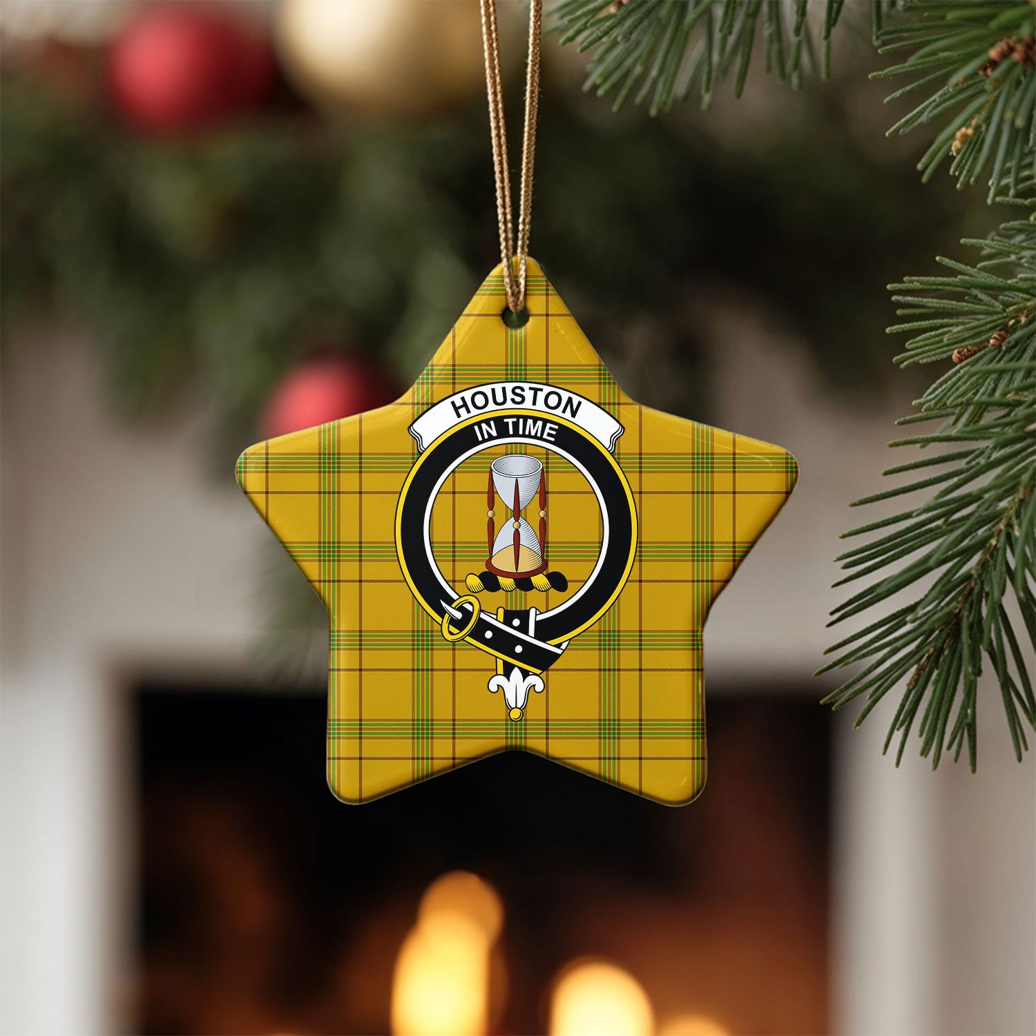Houston Tartan Crest Christmas Ceramic Ornament