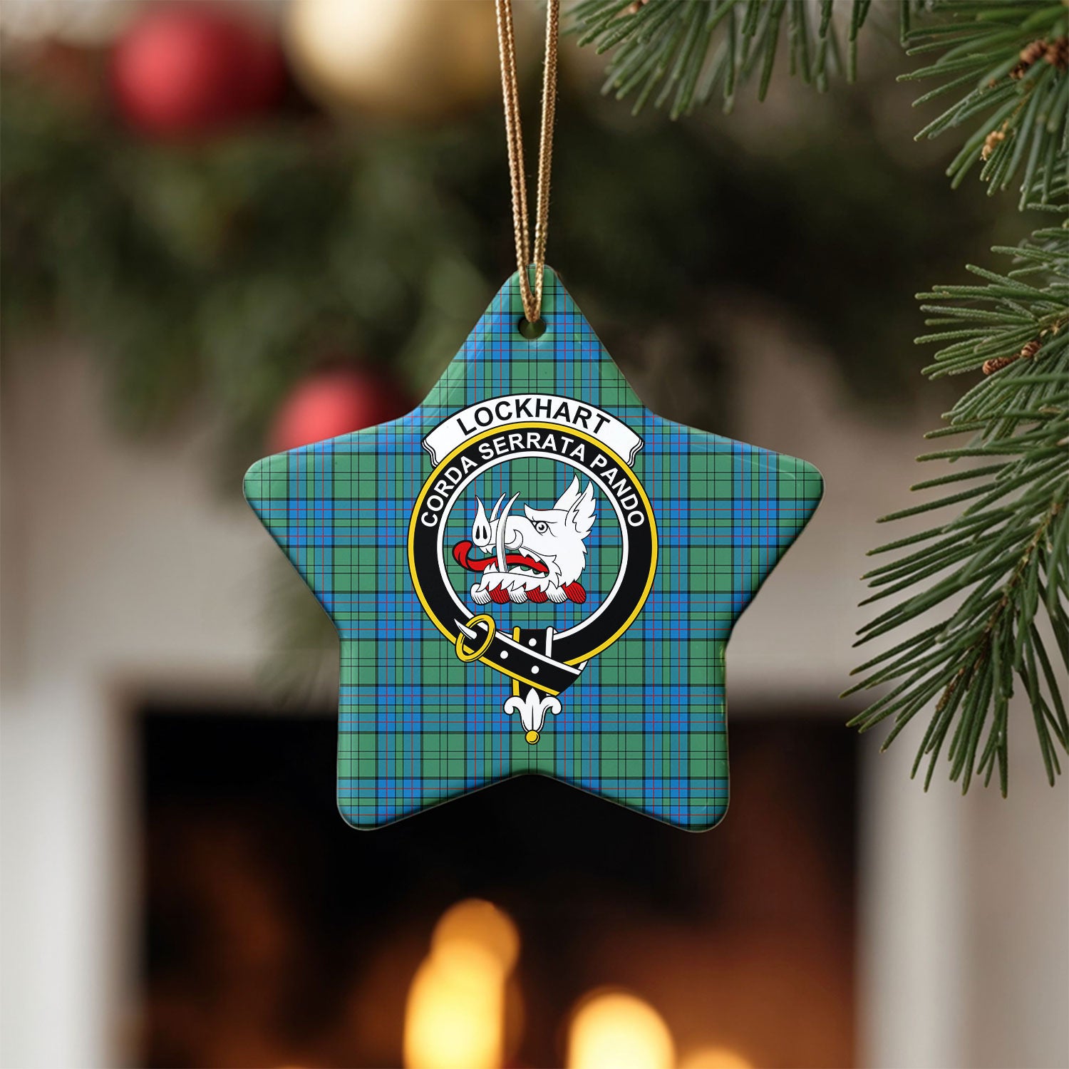 Lockhart Tartan Crest Christmas Ceramic Ornament